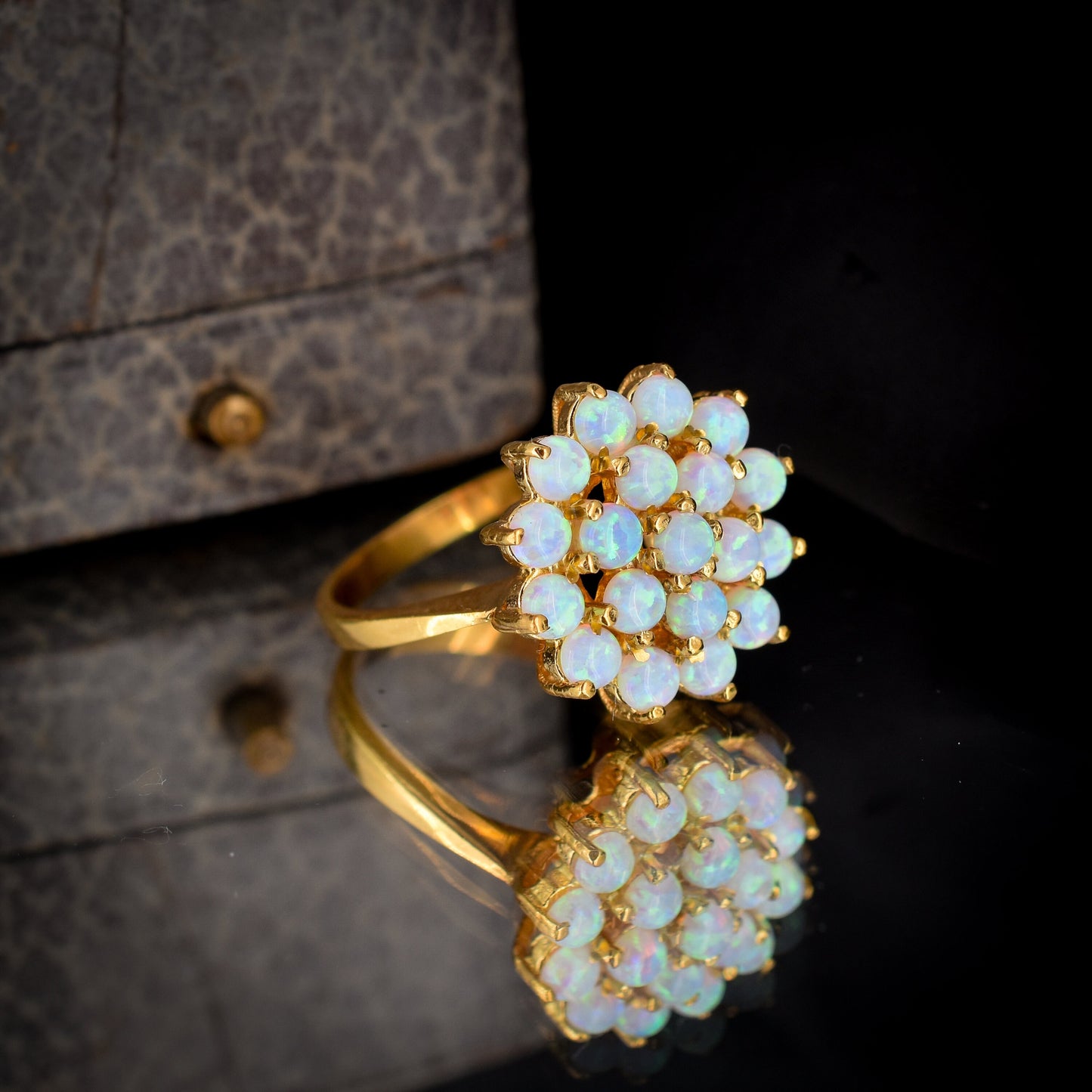 Opal Pave Cluster 18ct Gold Gilded Silver Ring | Vintage Style