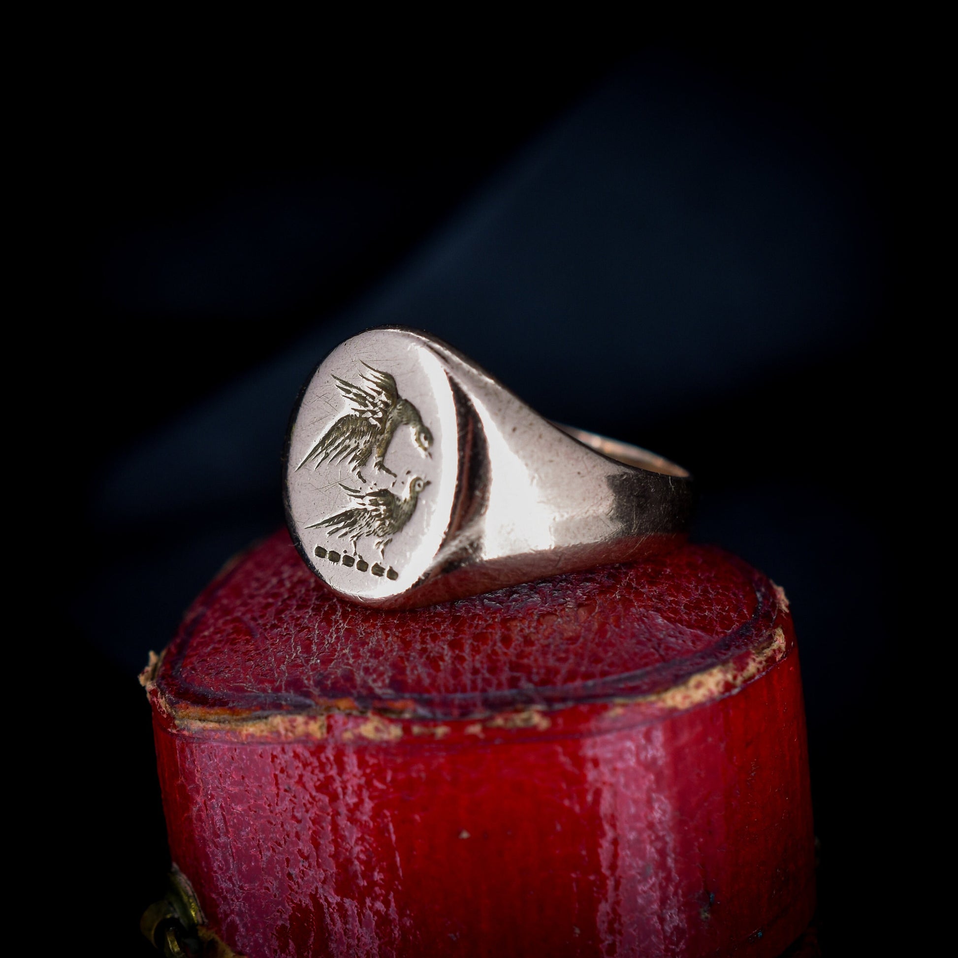 Antique Bird Intaglio Signet 9ct Gold Ring