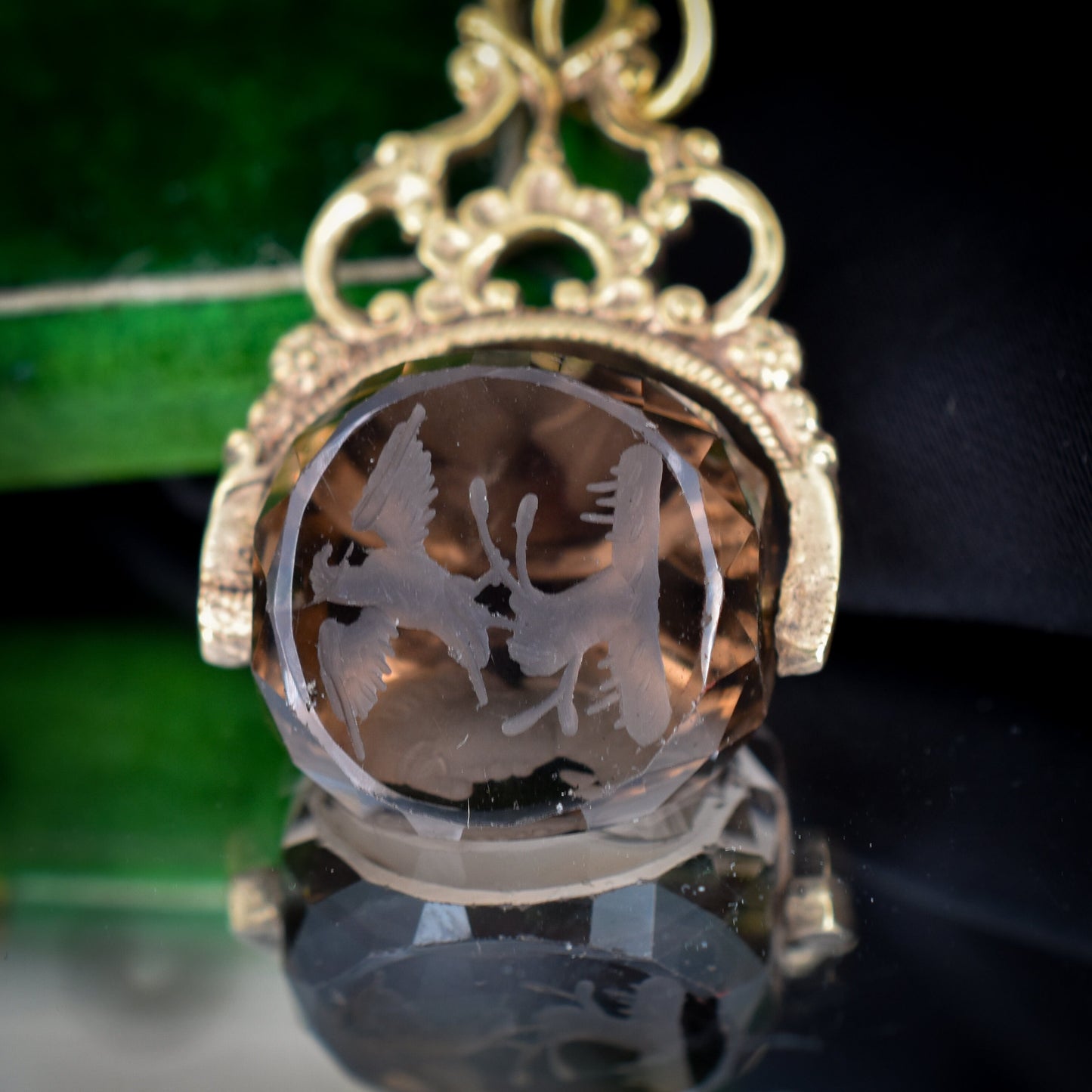 Antique Smoky Quartz Intaglio Gold Cased Spinning Fob Seal Pendant