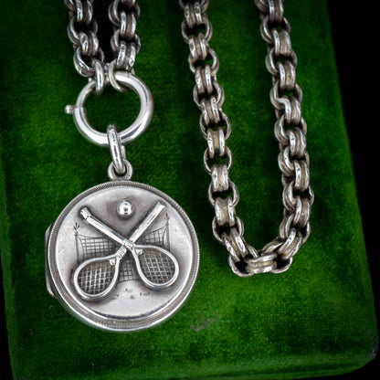 Antique Silver Tennis Locket Chain Necklace