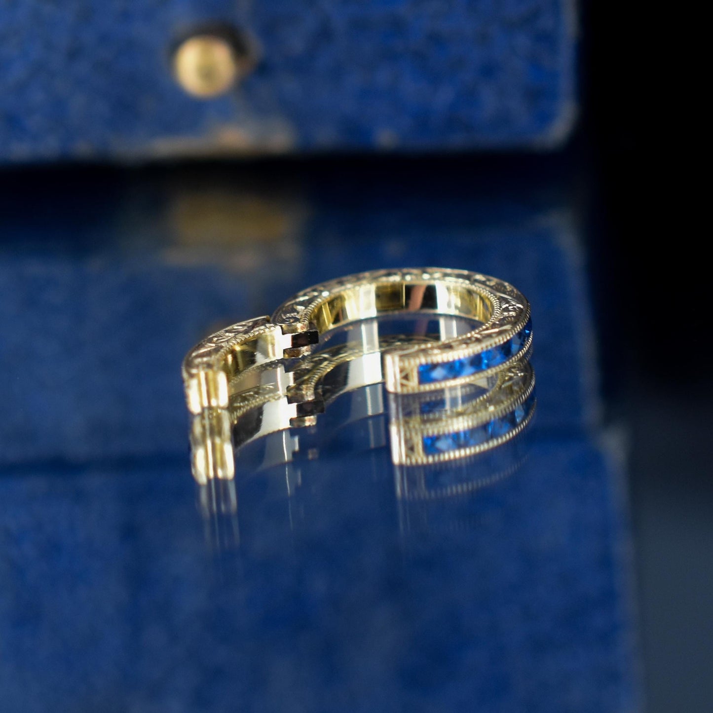 Blue Sapphire 18ct Yellow Gold Engraved Connector Bail Charm