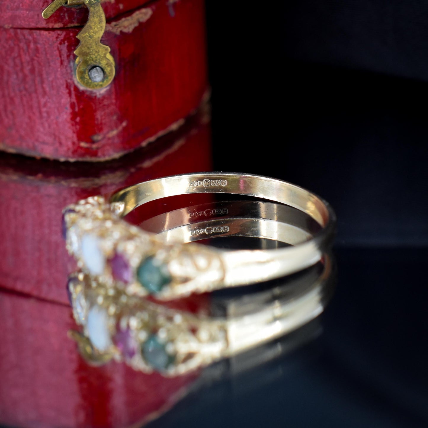 ADORE Acrostic Multi Gemstone Five Stone 9ct Yellow Gold Ring | Antique Style