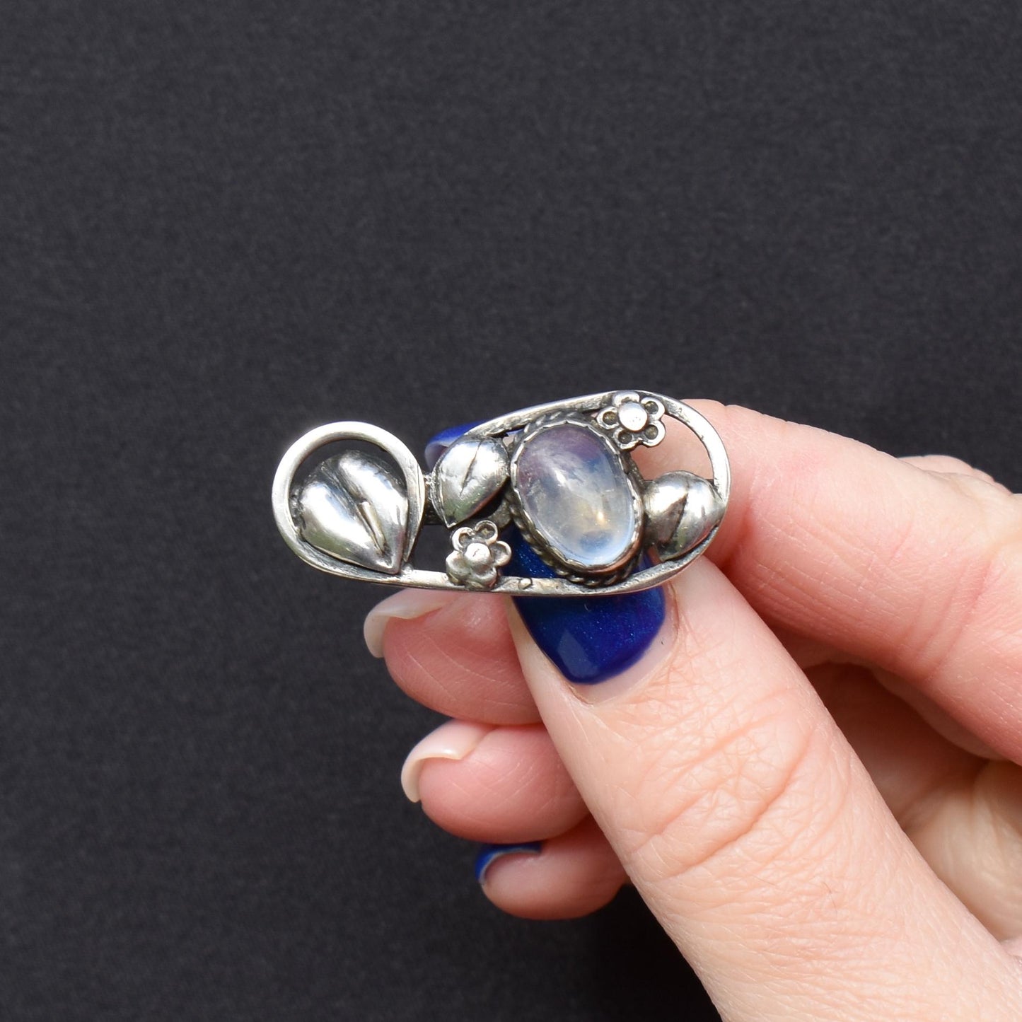 Antique Silver Moonstone Brooch Pin | Arts and Crafts