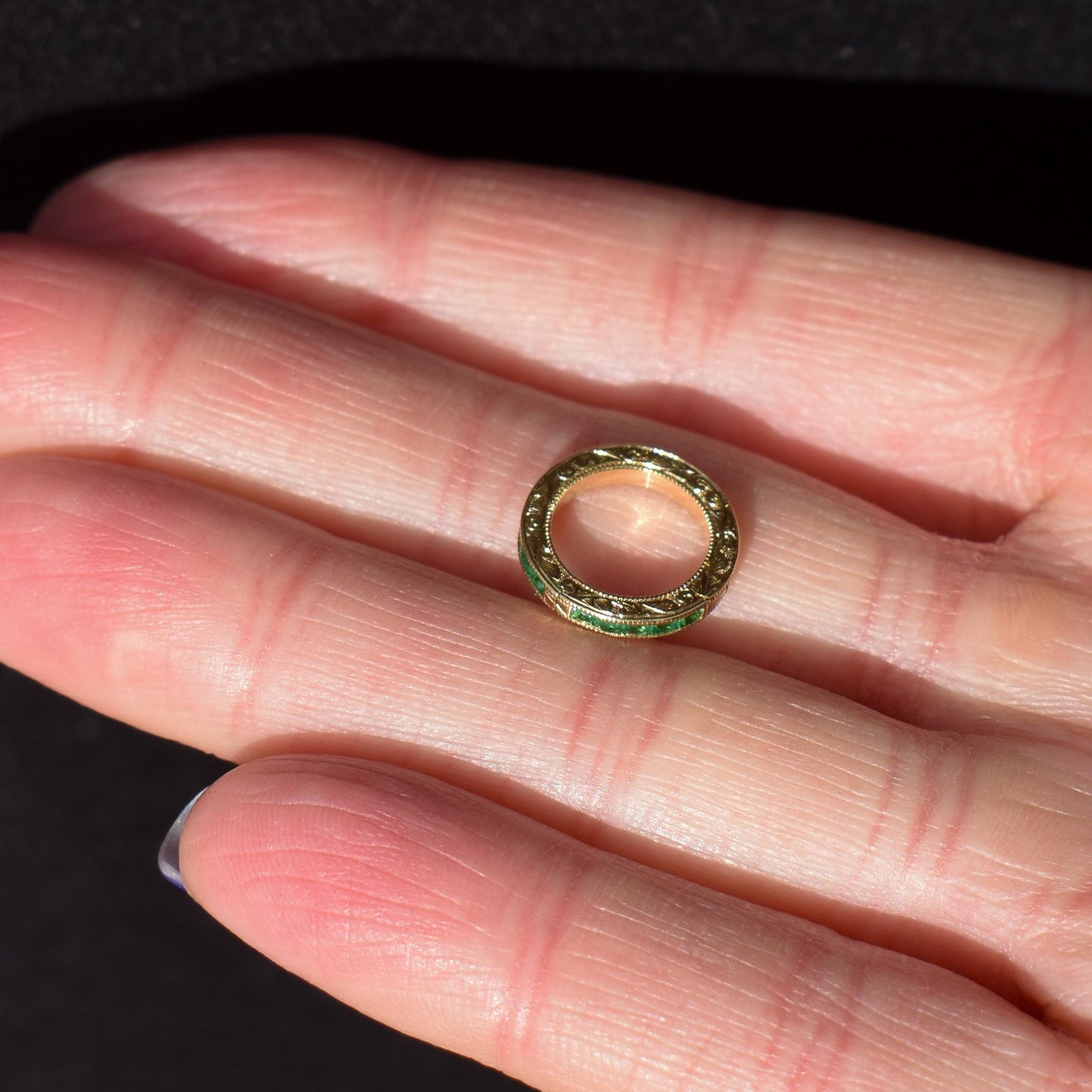 Emerald 18ct Yellow Gold Engraved Connector Bail Charm