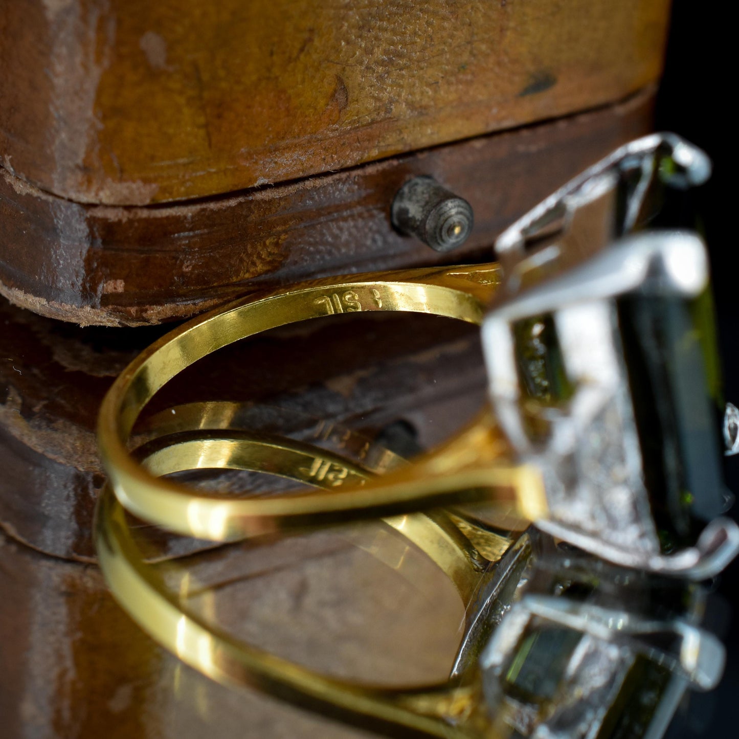 Olive Green Paste 18ct Gold on Silver Cocktail Statement Ring | Art Deco Style