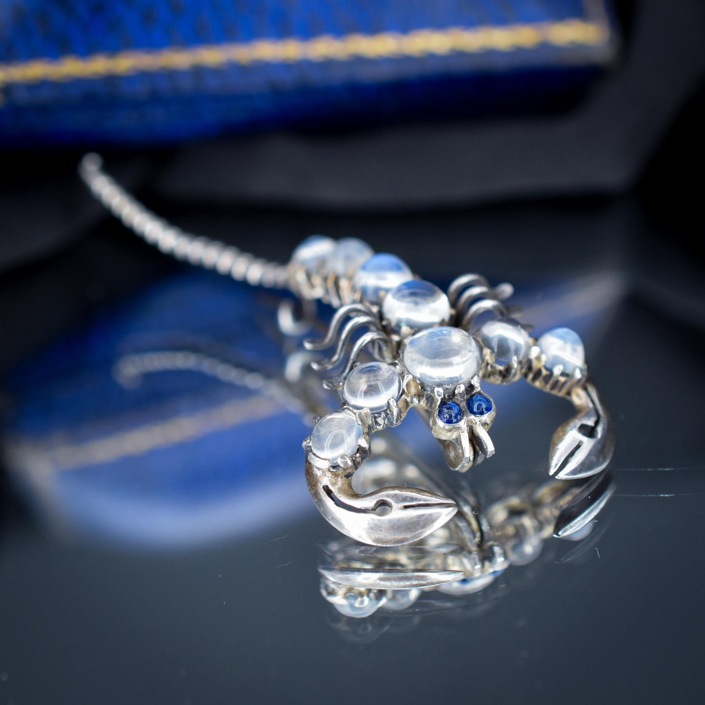 Antique Edwardian Sterling Silver Moonstone Scorpion Brooch Pin