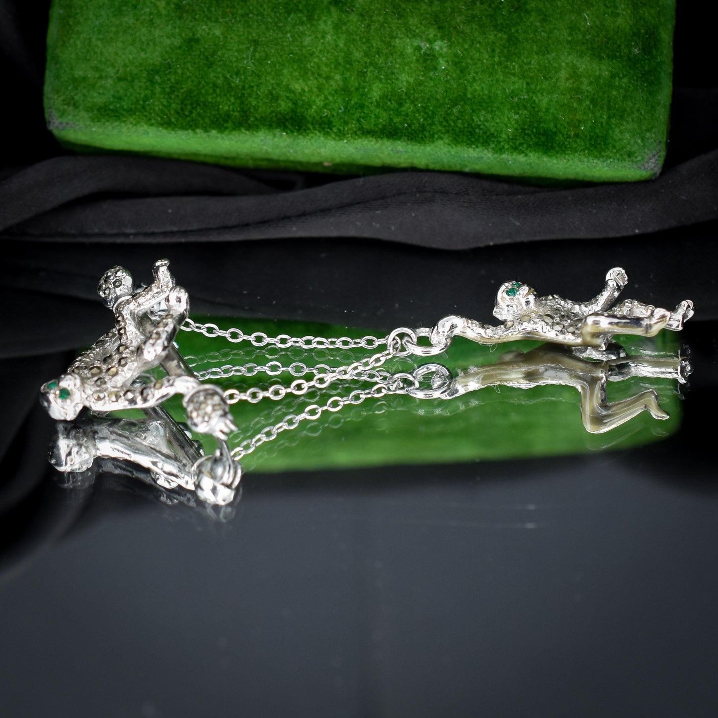 Antique Edwardian Marcasite Double Hanging Monkey Bar Brooch