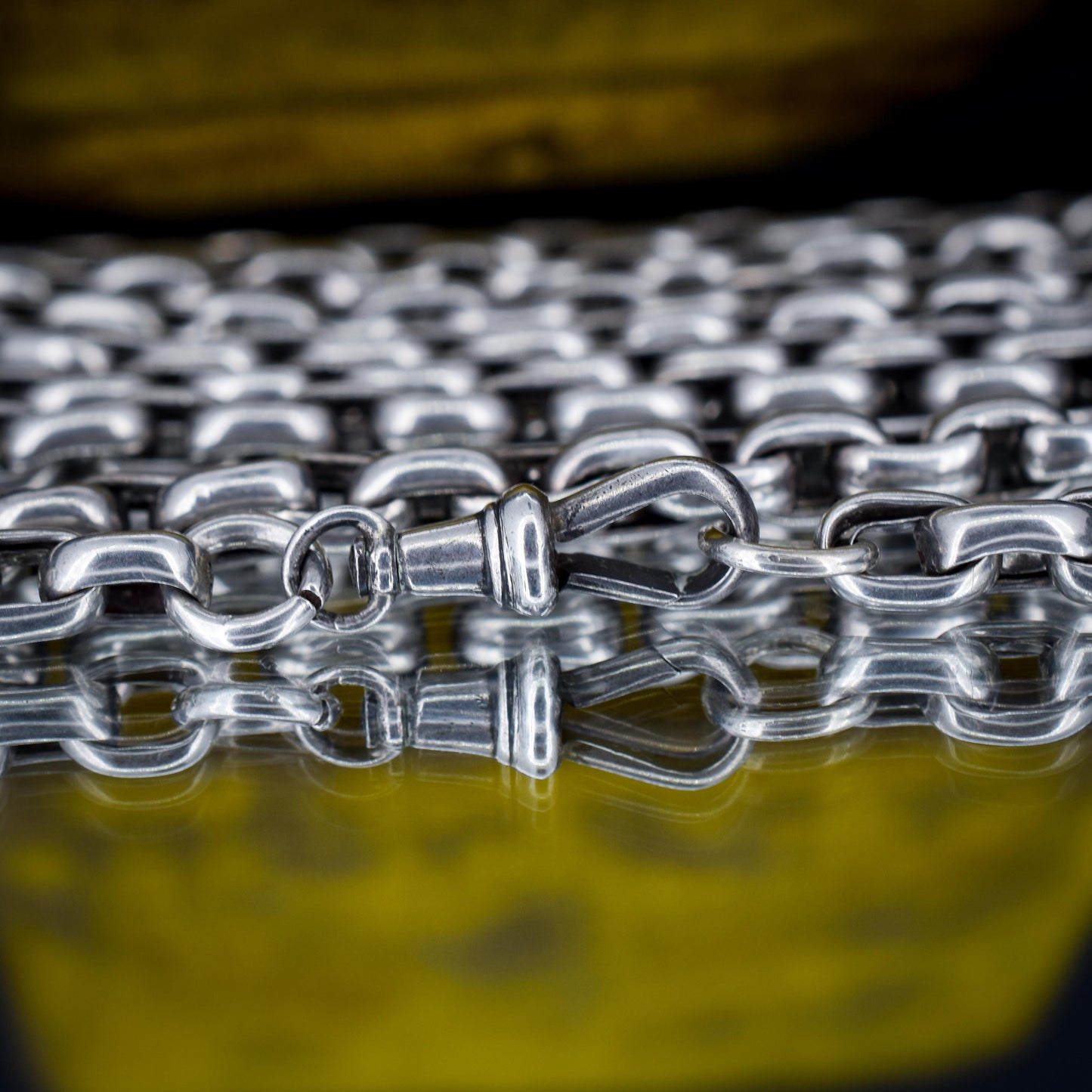 Antique Heavy Silver Long Guard Muff Chain Necklace with Dog Clip | 59" Length