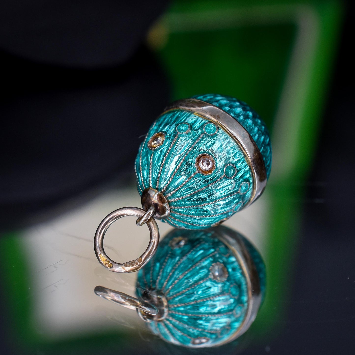 Vintage Silver Blue Enamel Egg Charm Pendant