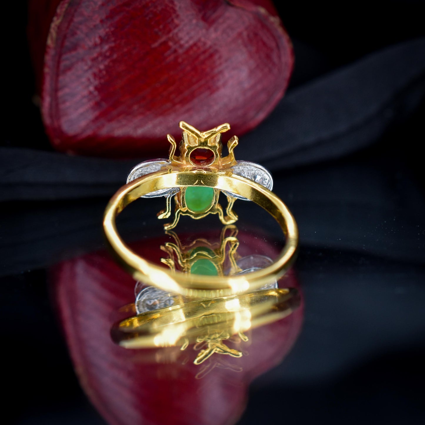 Opal and Paste Insect Bee 18ct Yellow Gold on Silver Ring