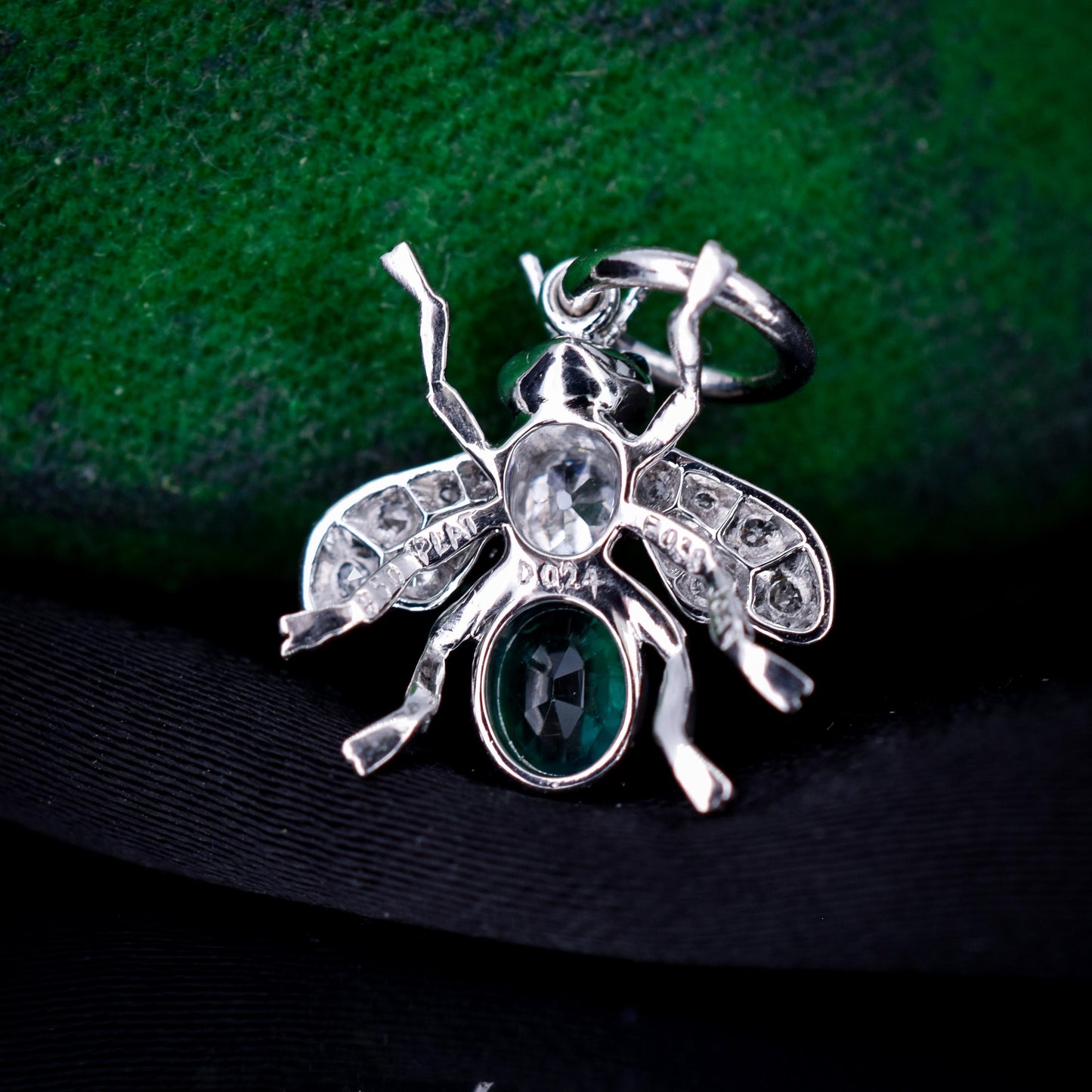 Emerald and Diamond Platinum Insect Bee Pendant Charm | 0.39ct Emerald