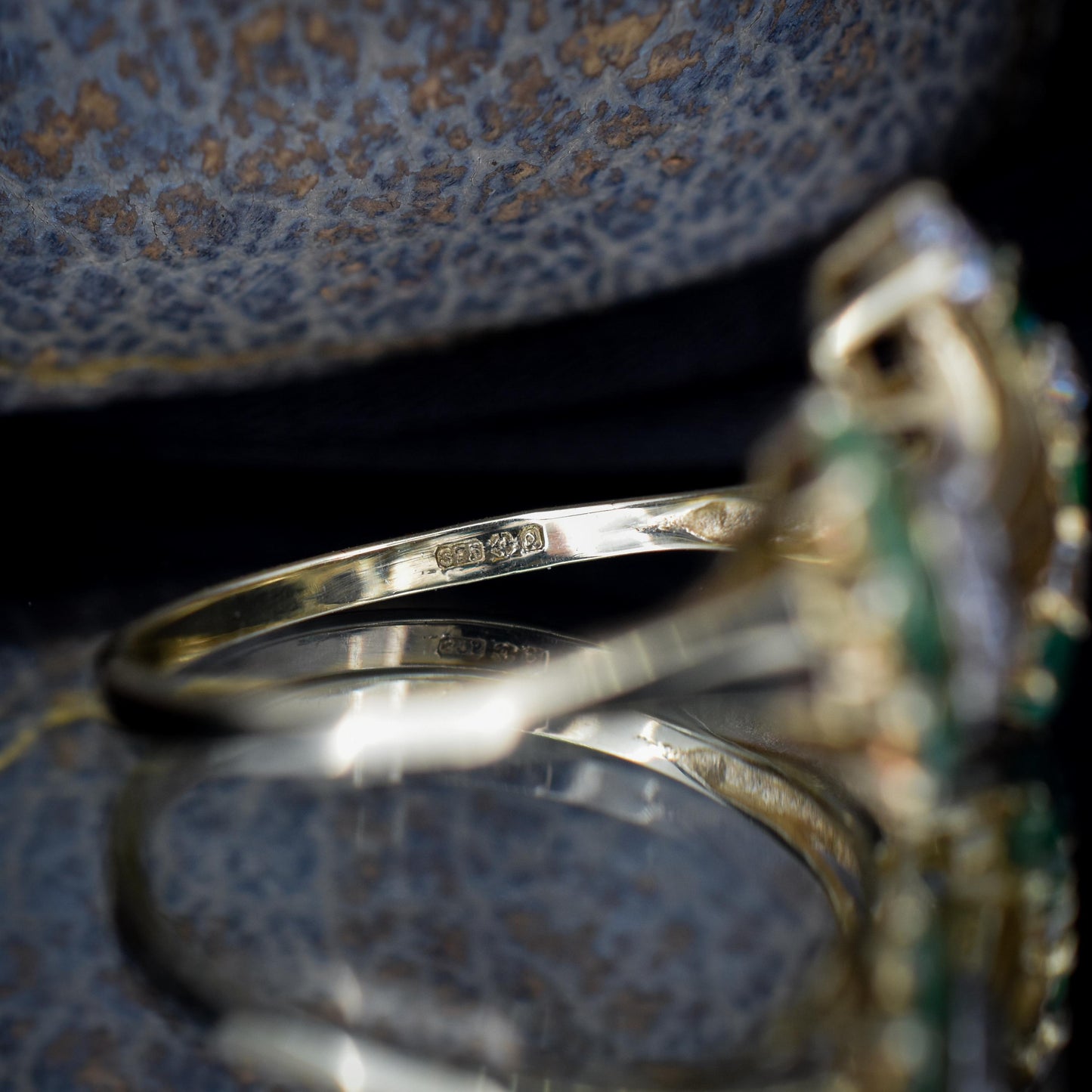 Vintage Emerald and Cubic Zirconia 9ct Yellow Gold Fan Ring