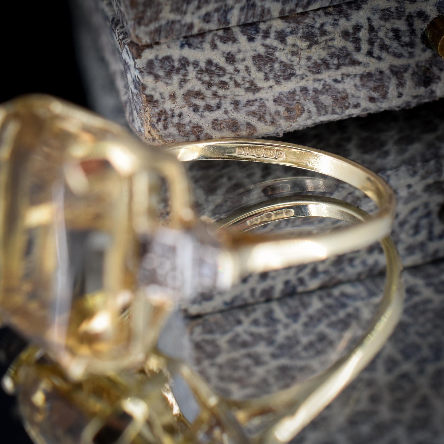 Emerald Cut Citrine and Diamond 9ct Yellow Gold Statement Cocktail Ring | Art Deco Style