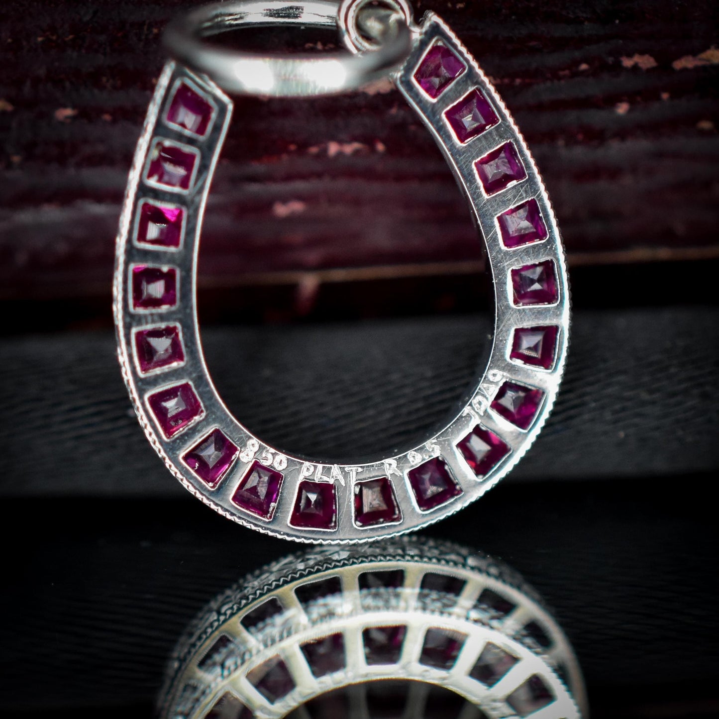 Ruby French Cut Horseshoe Platinum Charm Pendant - 0.55ct