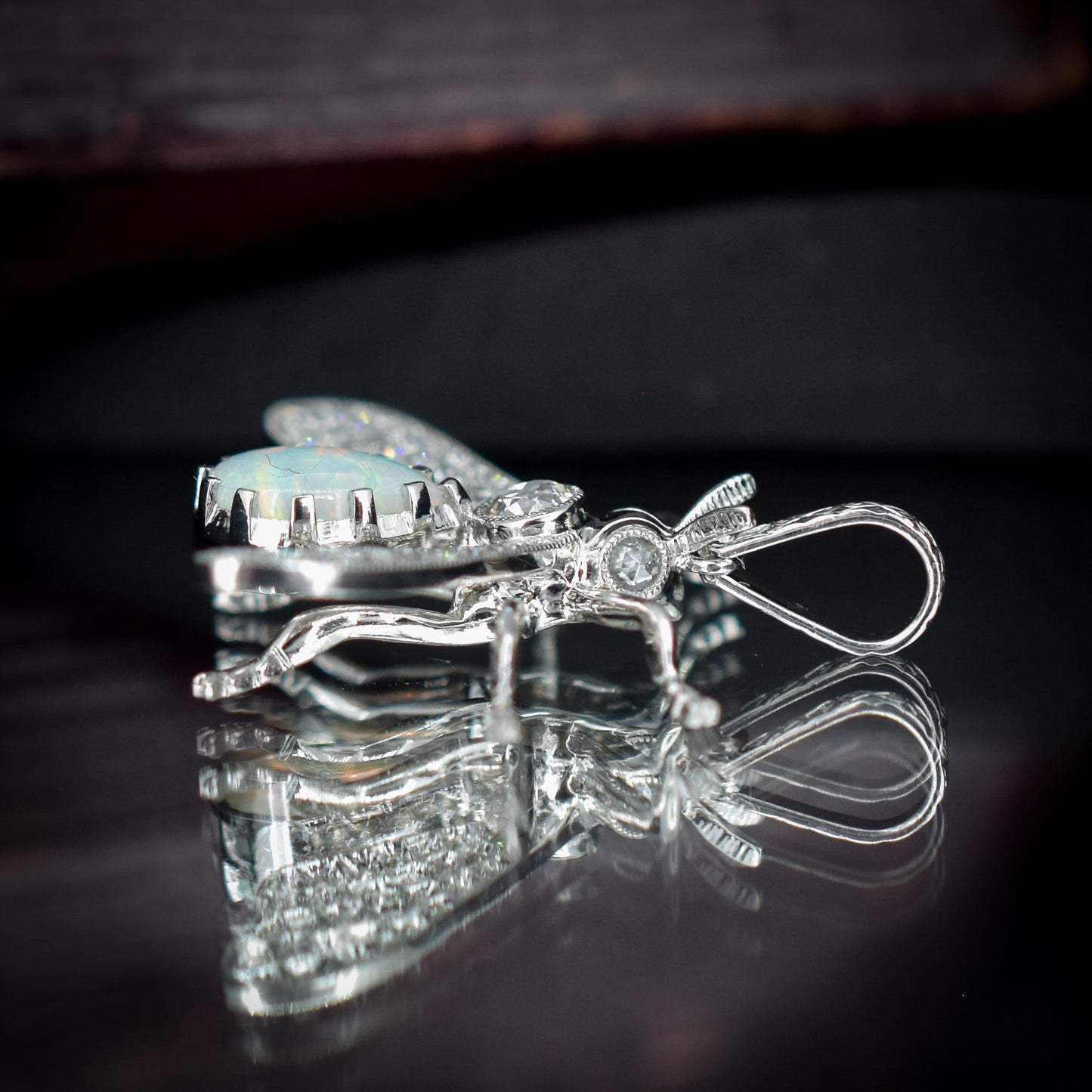 Natural Opal and Diamond Platinum Insect Queen Bee Pendant