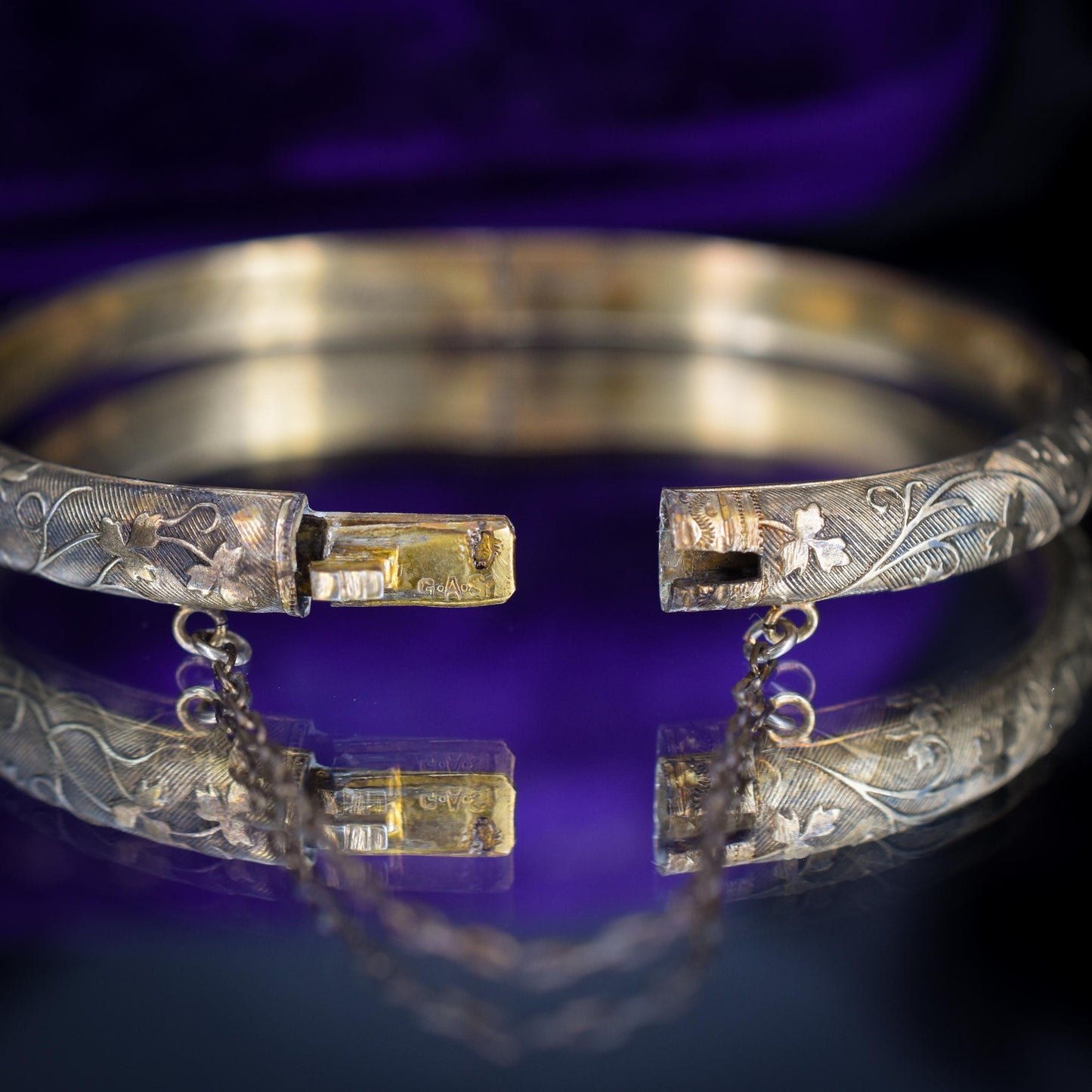 Antique '1893' Ivy Engraved Fancy Bangle Bracelet 'KATE LYON' Prize | Boxed