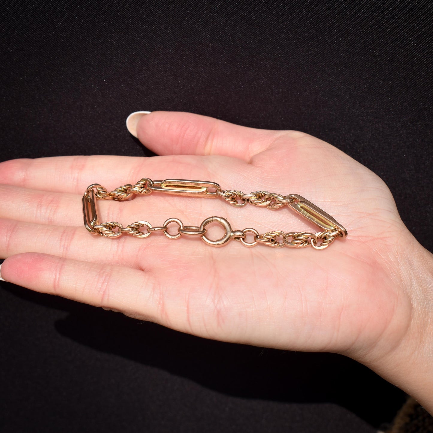 Antique Victorian Lovers Knot Link 9ct Gold Bolt Ring Bracelet | 8.25"