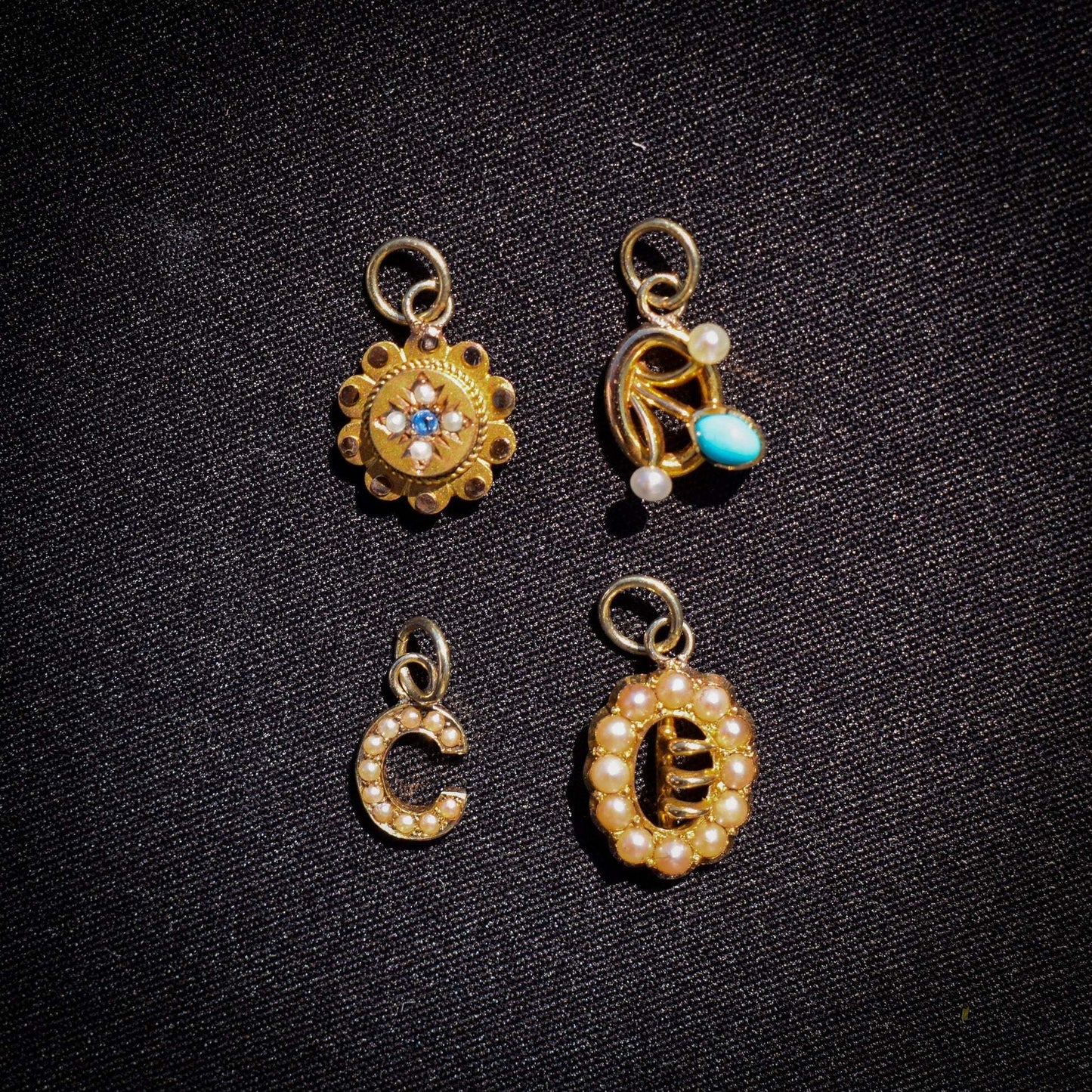 Antique Turquoise and Pearl Flower 15ct Gold Charm Pendant