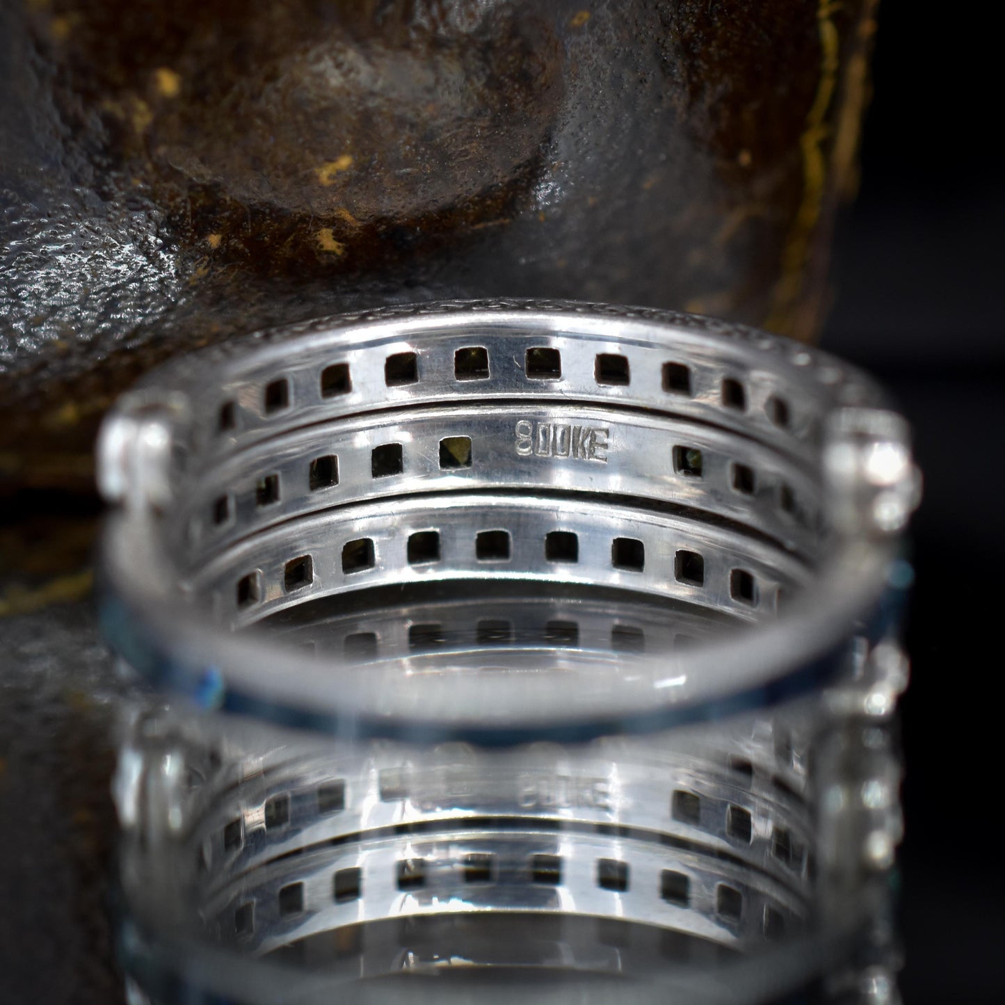 Antique Art Deco Paste and Silver Flip Day and Night Ring