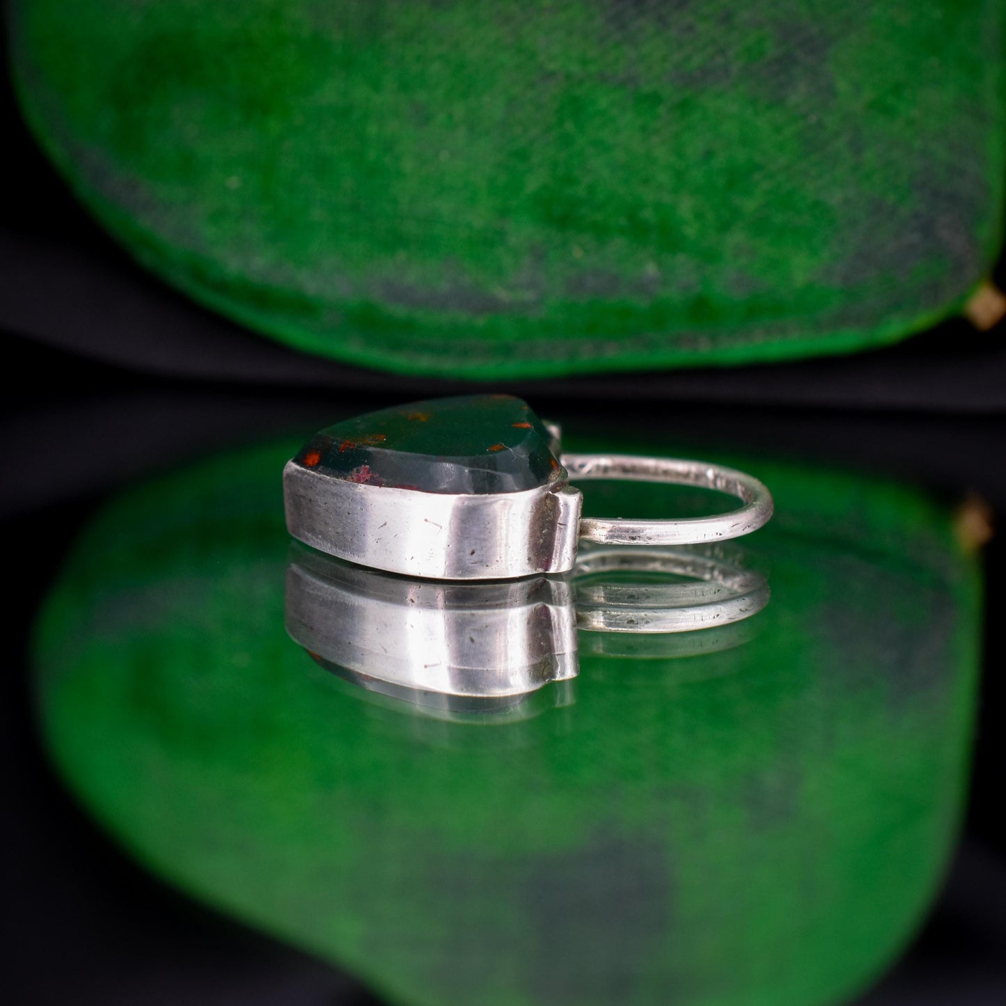 Antique Bloodstone Agate Engraved Silver Heart Padlock Pendant Charm