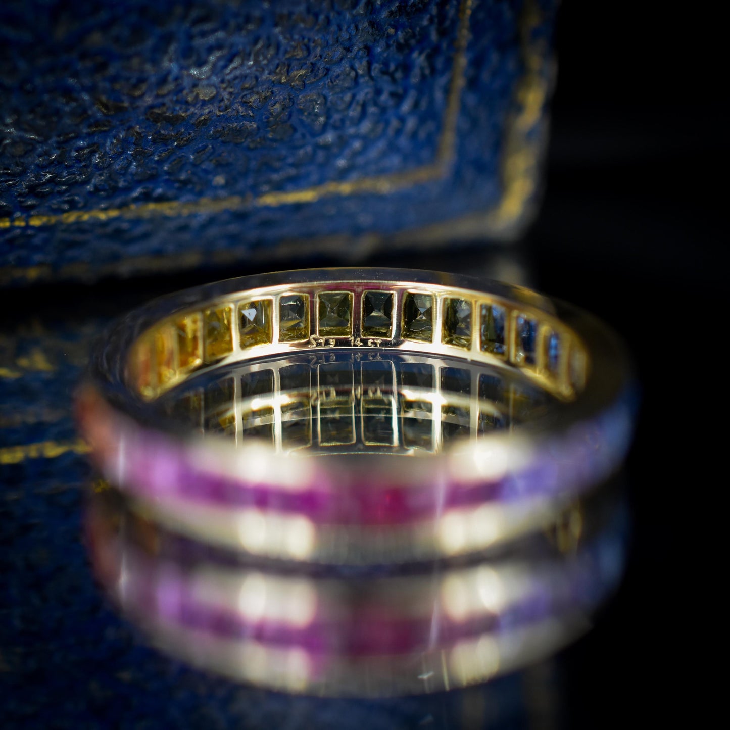 French Cut Multi Coloured Sapphire Rainbow Full Eternity 14ct Gold Band Ring