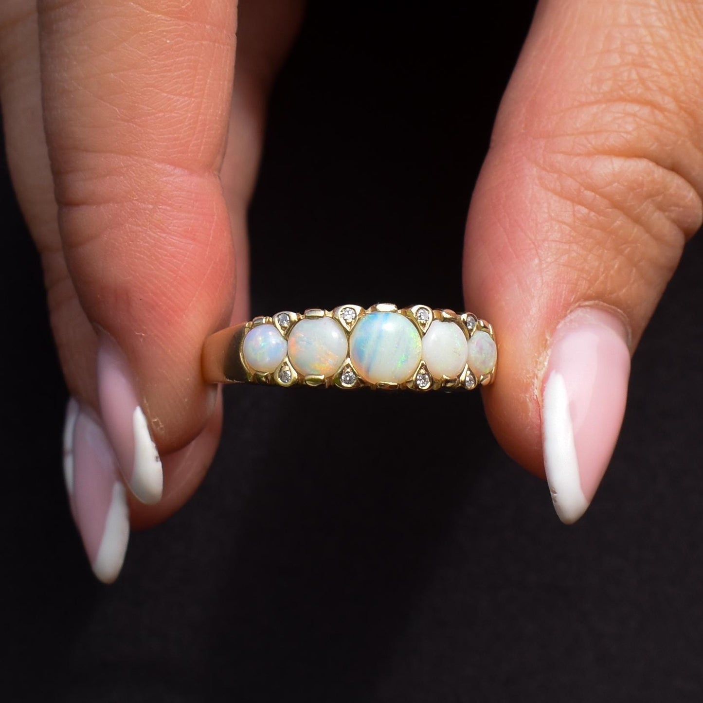 Vintage Opal and Diamond Five Stone 9ct Yellow Gold Ring