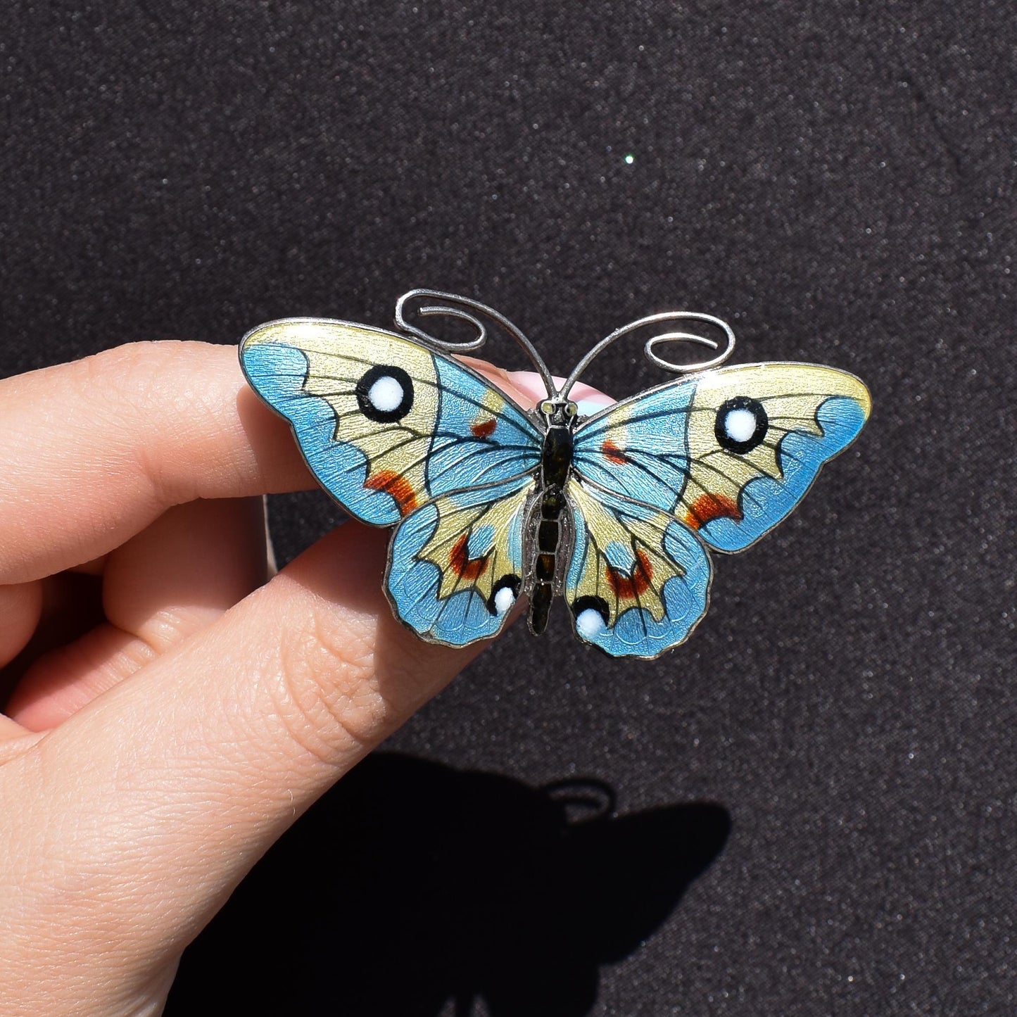 Vintage Norwegian Enamel Sterling Silver Butterfly Insect Brooch Pin