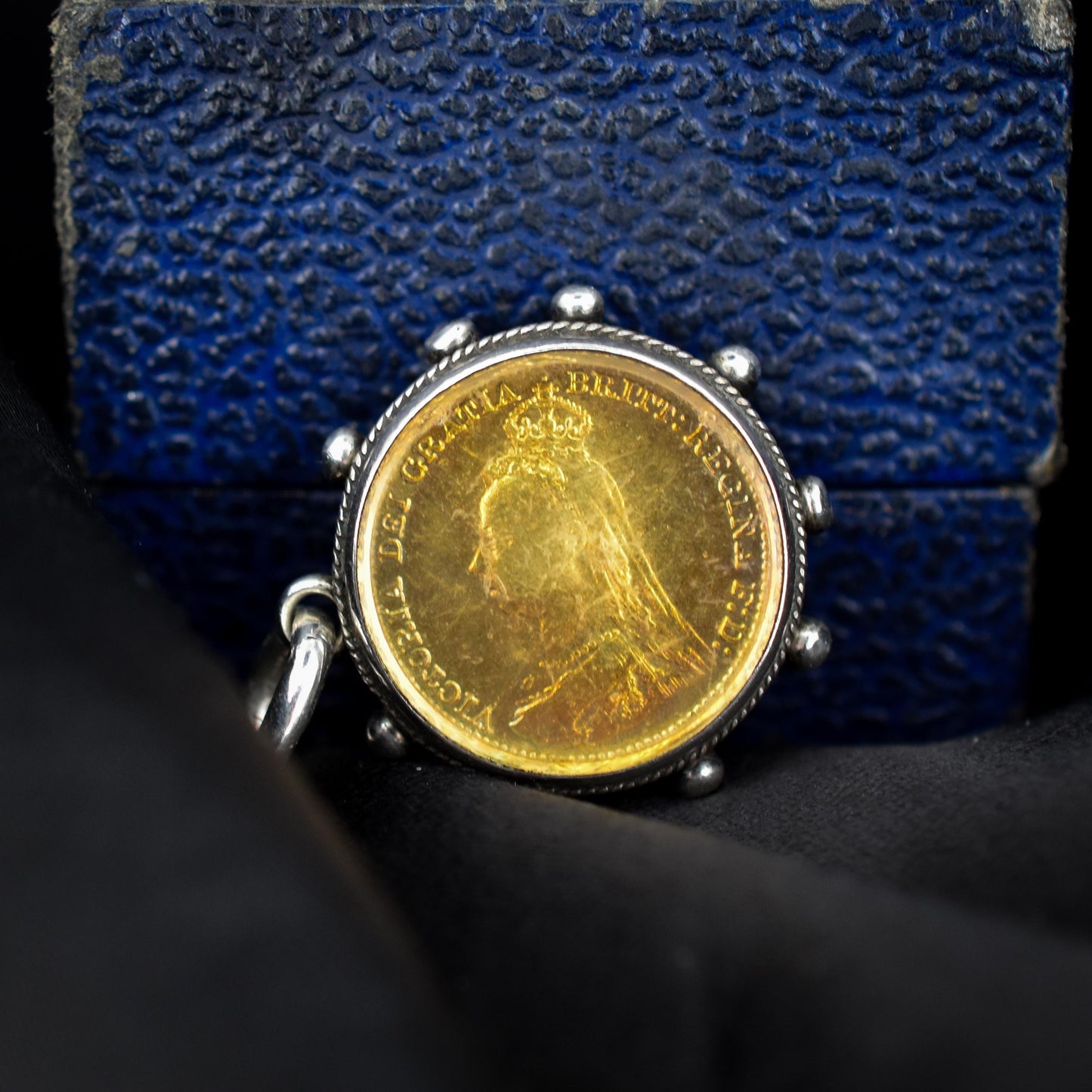 Antique '1887' Victorian Silver and Enamel Coin Fob Pendant