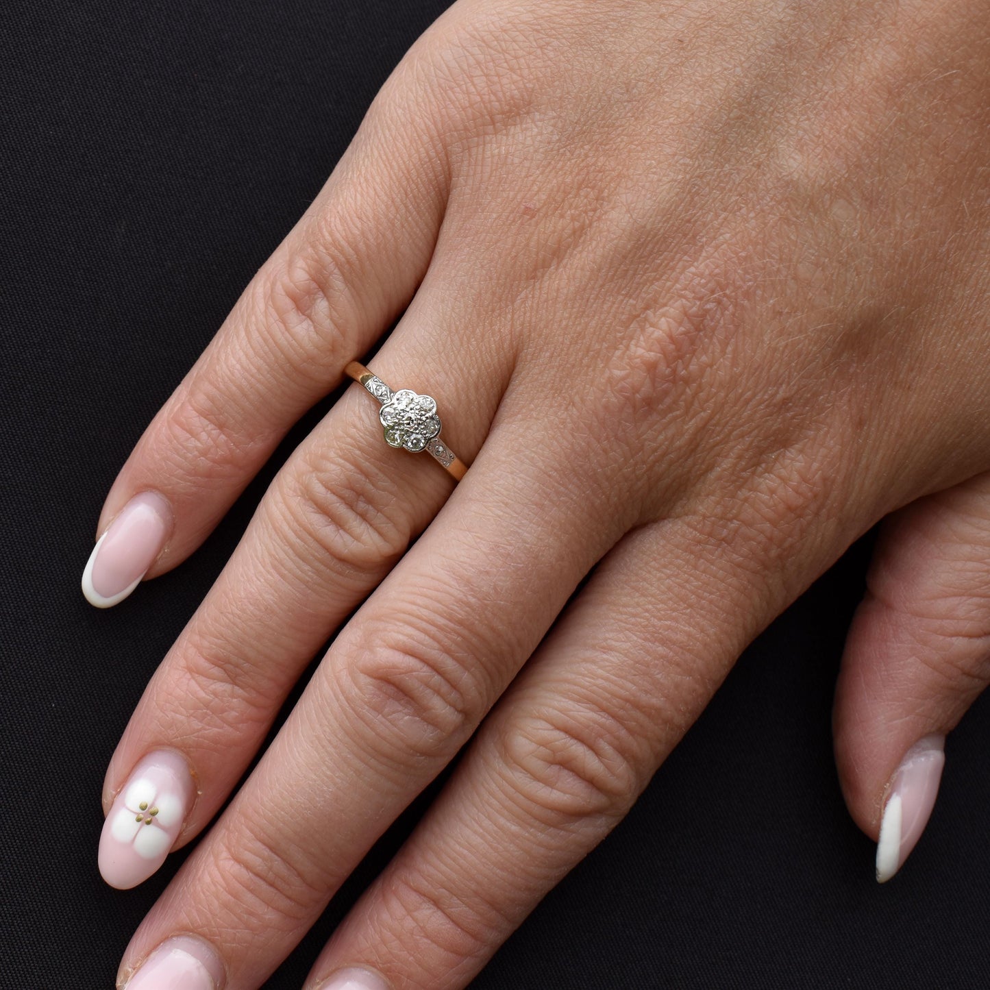 Antique Edwardian Diamond Cluster Daisy 18ct Yellow Gold and Platinum Ring