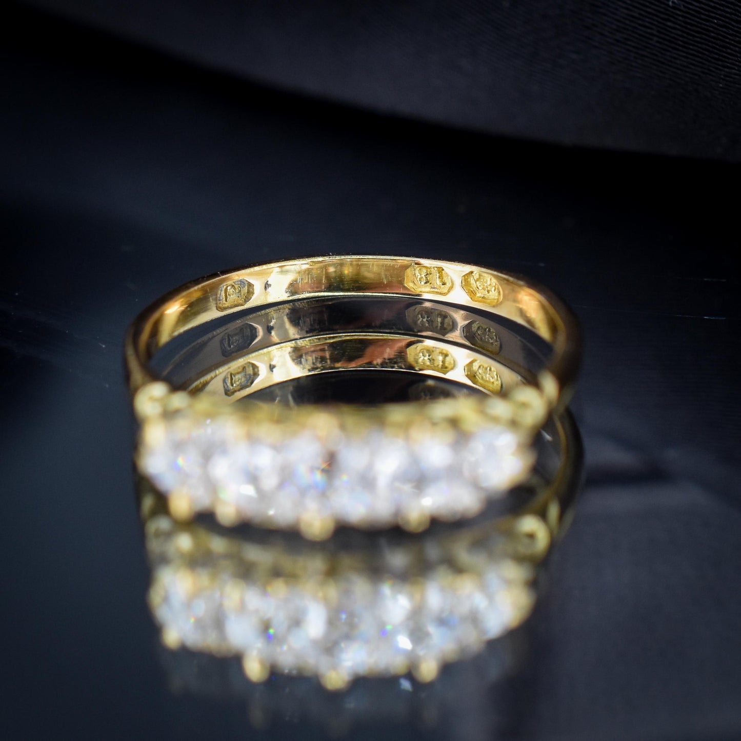 Antique Old Cut Diamond Five Stone 18ct Yellow Gold Scroll Ring