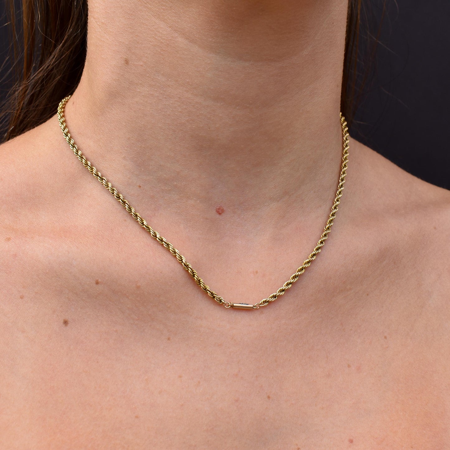 Antique 9ct Gold Rope Twist Link Chain Necklace with Barrel Clasp | 16.5"