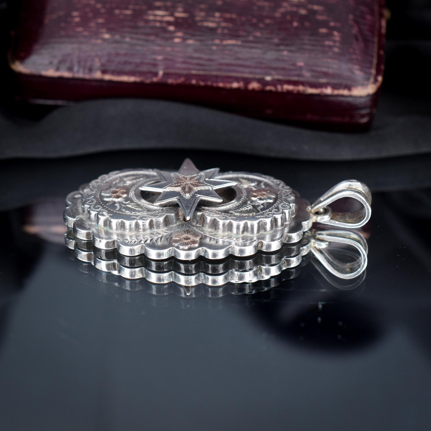 Antique Victorian Aesthetic Star Floral Sterling Silver Pendant | Dated 1876