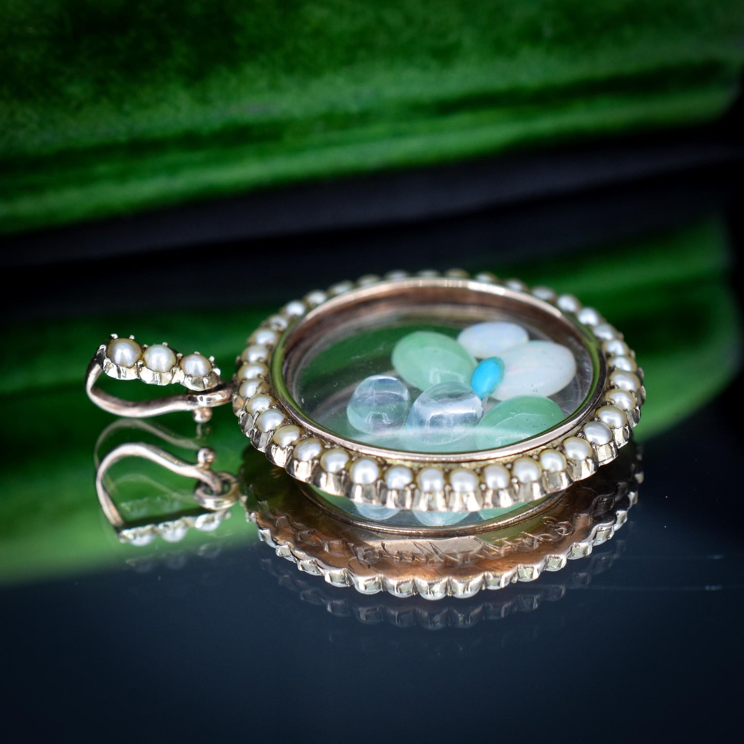 Antique Pearl 9ct Gold Gemstone Shaker Locket Pendant