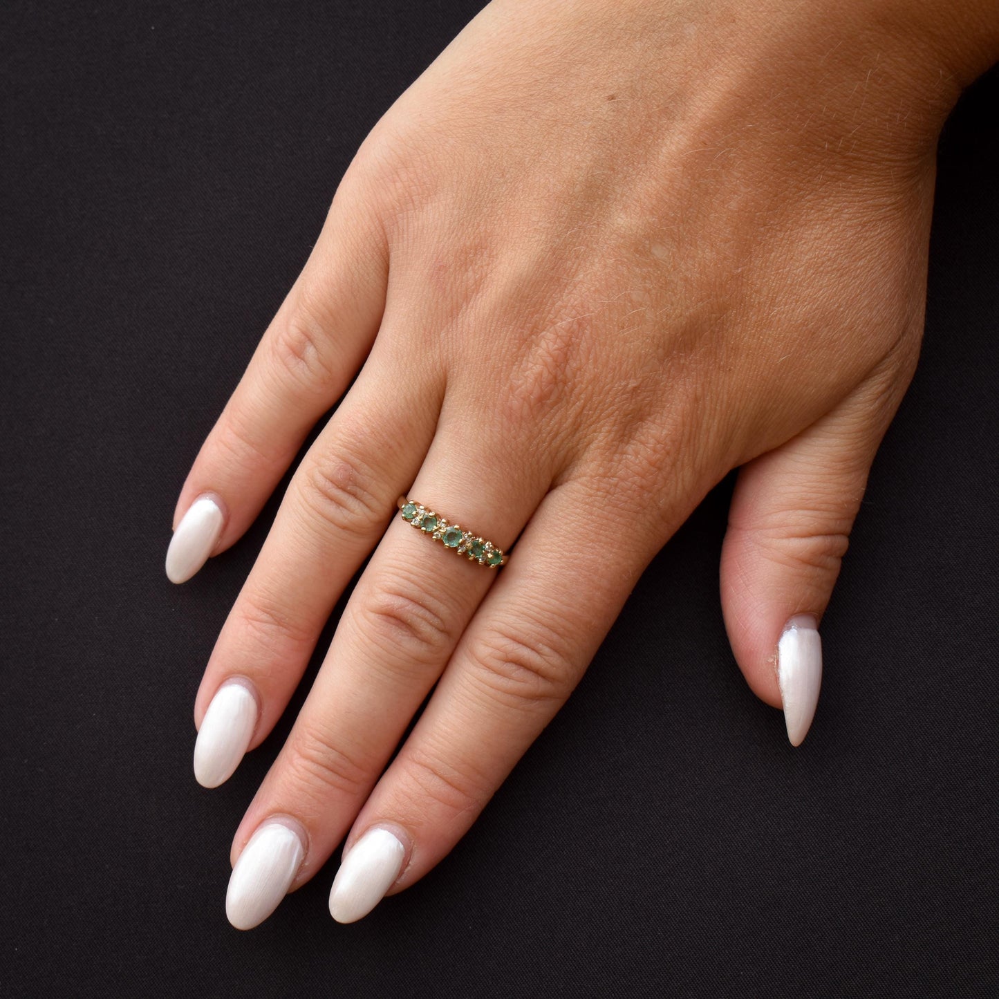 Emerald and Diamond Gold Stacking Band Ring