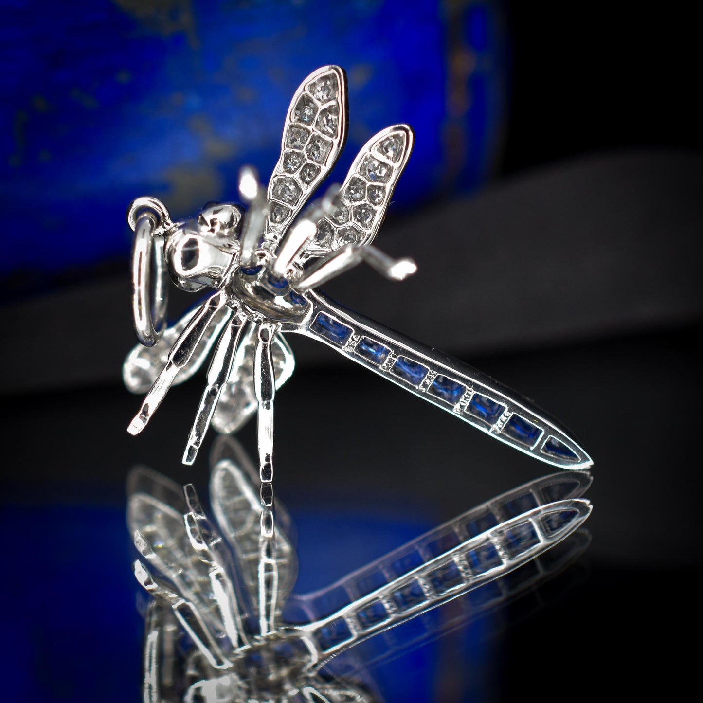 Sapphire and Diamond Platinum Dragonfly Insect Pendant | 0.45ct Sapphire