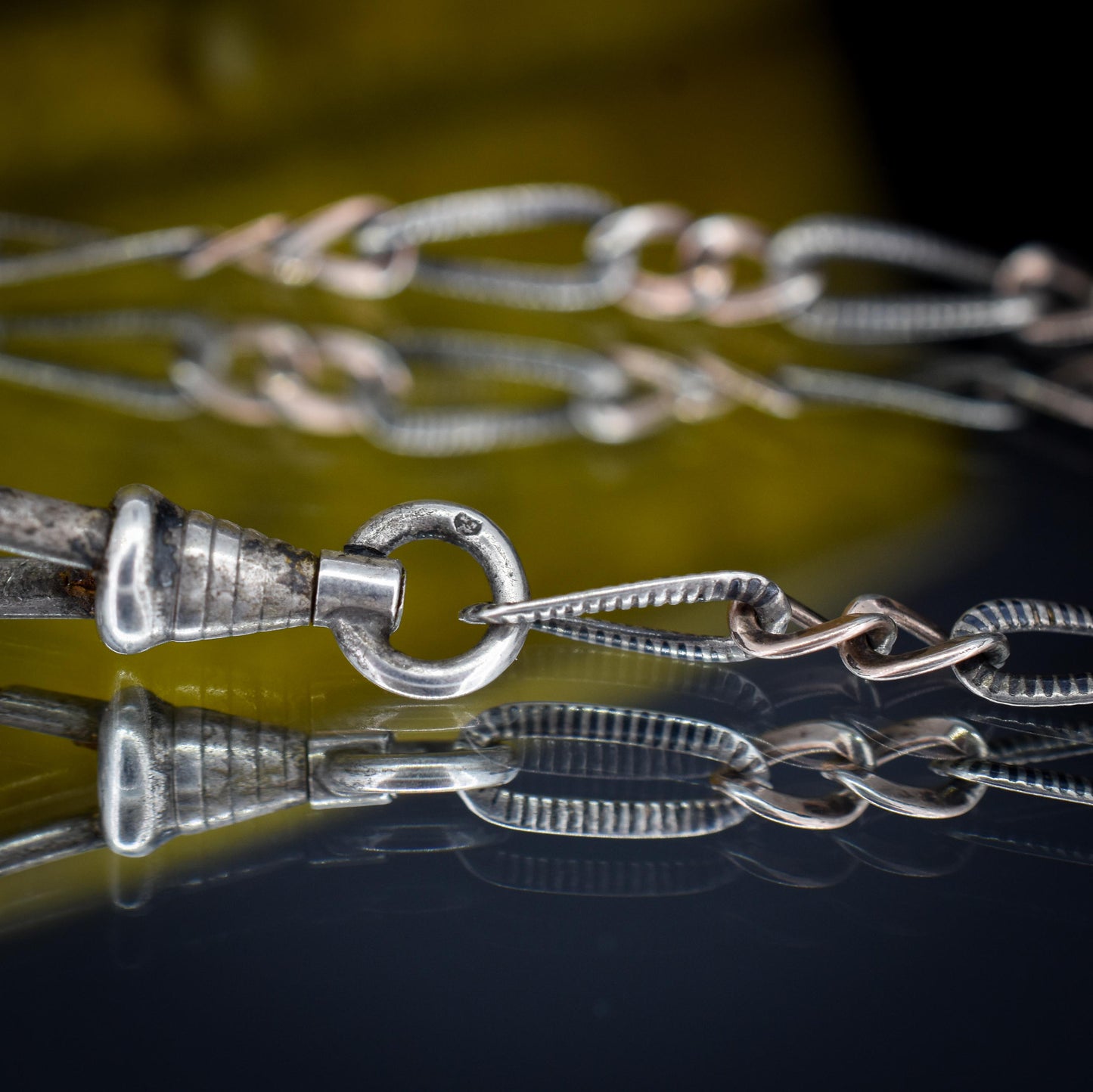 Antique French Niello Silver and Gold Chain Necklace | 15.75"