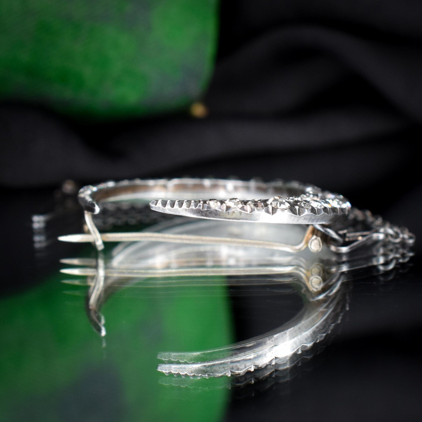 Antique Victorian Old Cut Paste Silver Crescent Moon Brooch