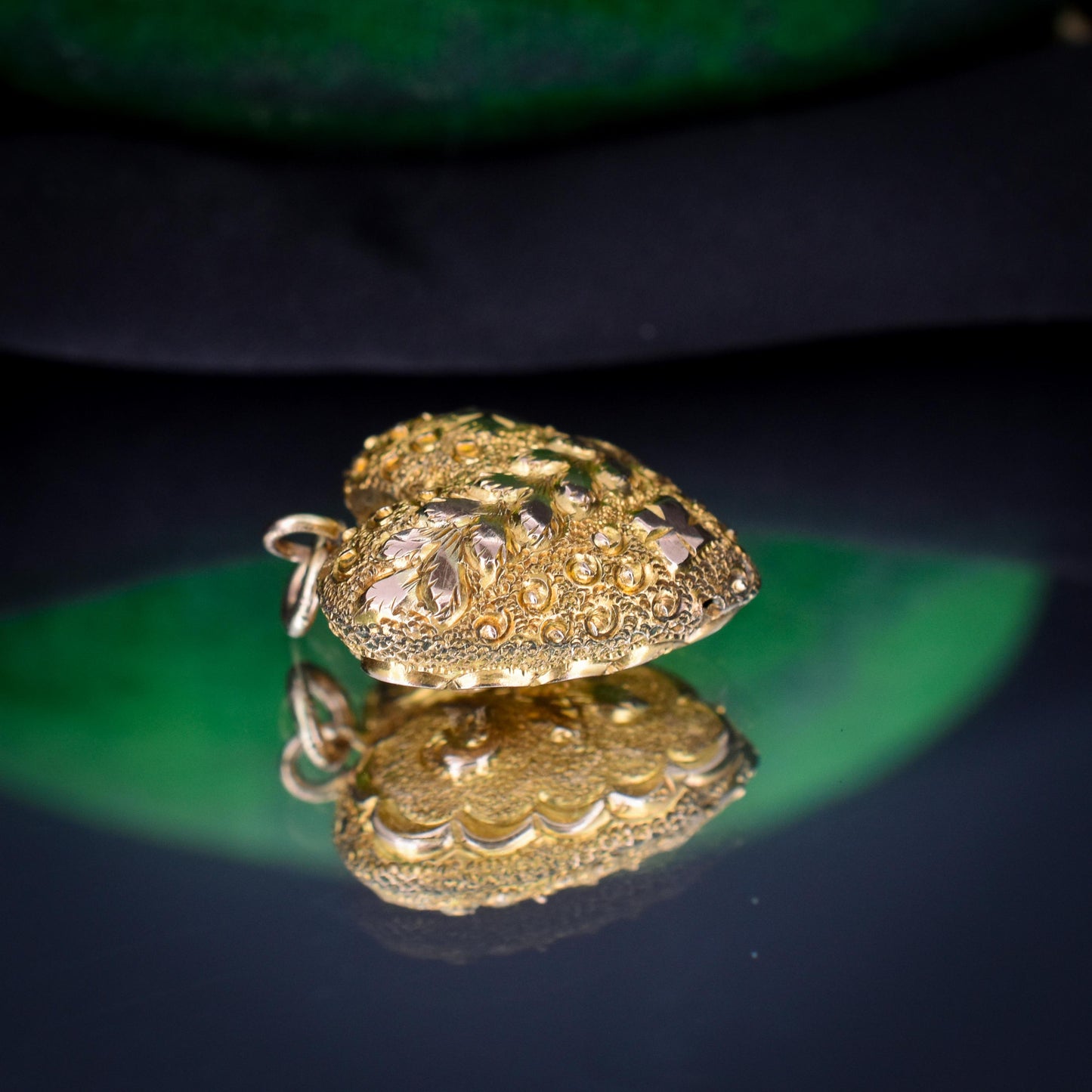 Antique Repousse 10ct Gold Heart Charm Pendant