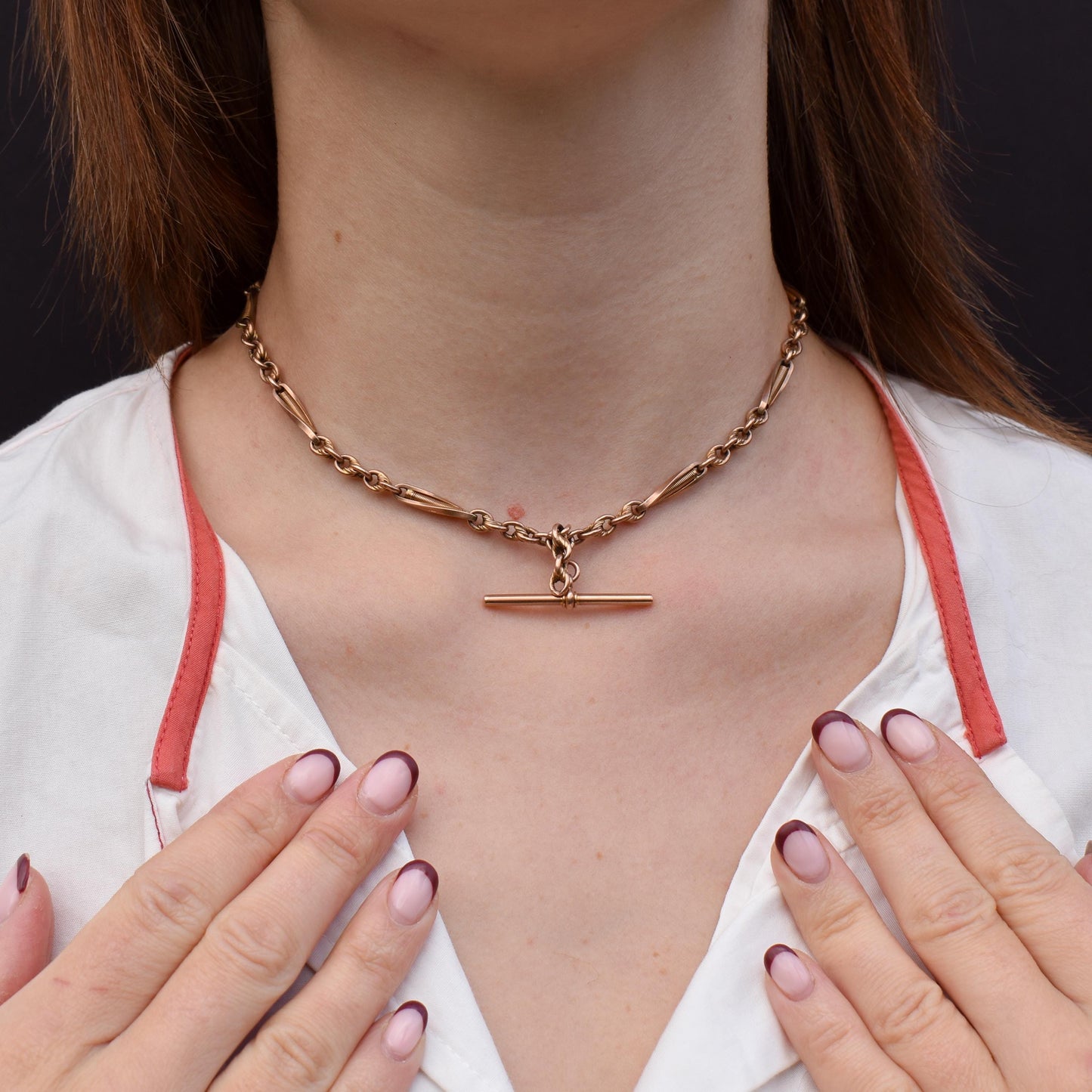 Antique 14.5" 9ct Gold Fetter Knot Link Double Albert Watch Chain Necklace