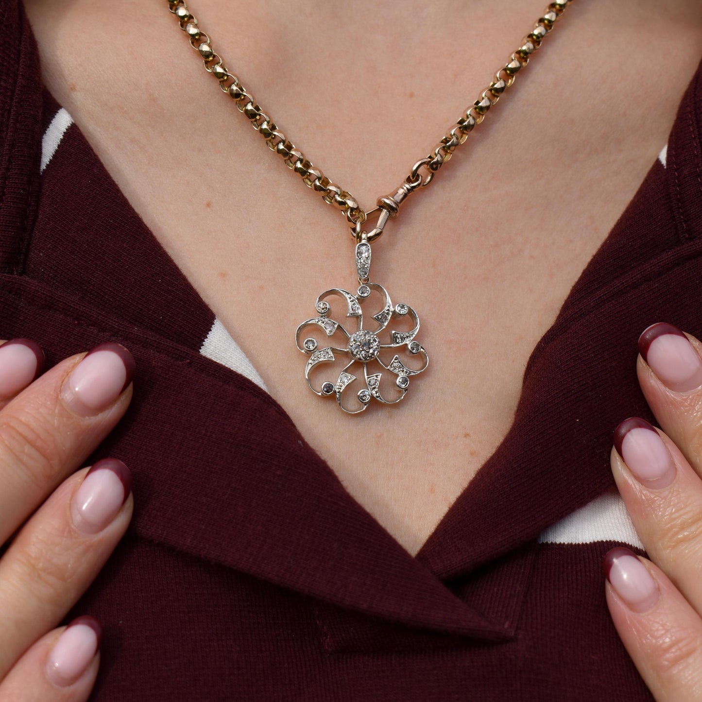 Antique Victorian Old Cut Diamond Snowflake Gold Pendant