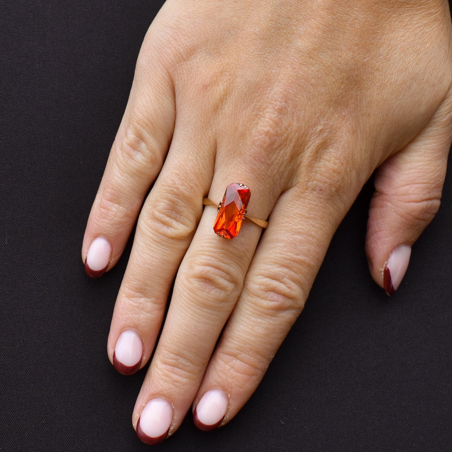 Art Deco Synthetic Orange Sapphire 9ct Yellow Gold Solitaire Ring