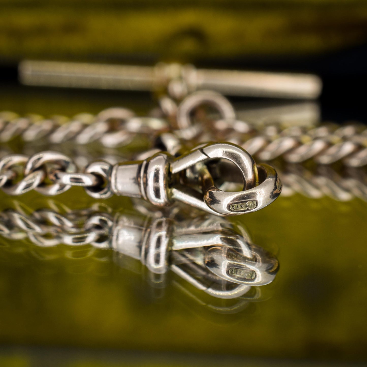 Antique 9ct Gold Double Dog Clip Curb Albert Watch Chain Necklace 15.75"