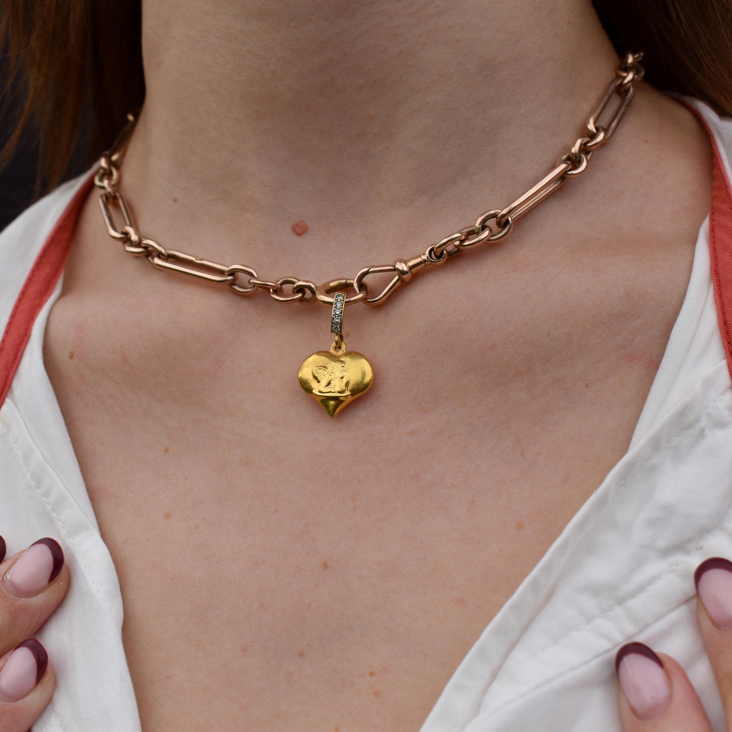 Vintage Diamond Cherub 9ct Gold Heart Pendant