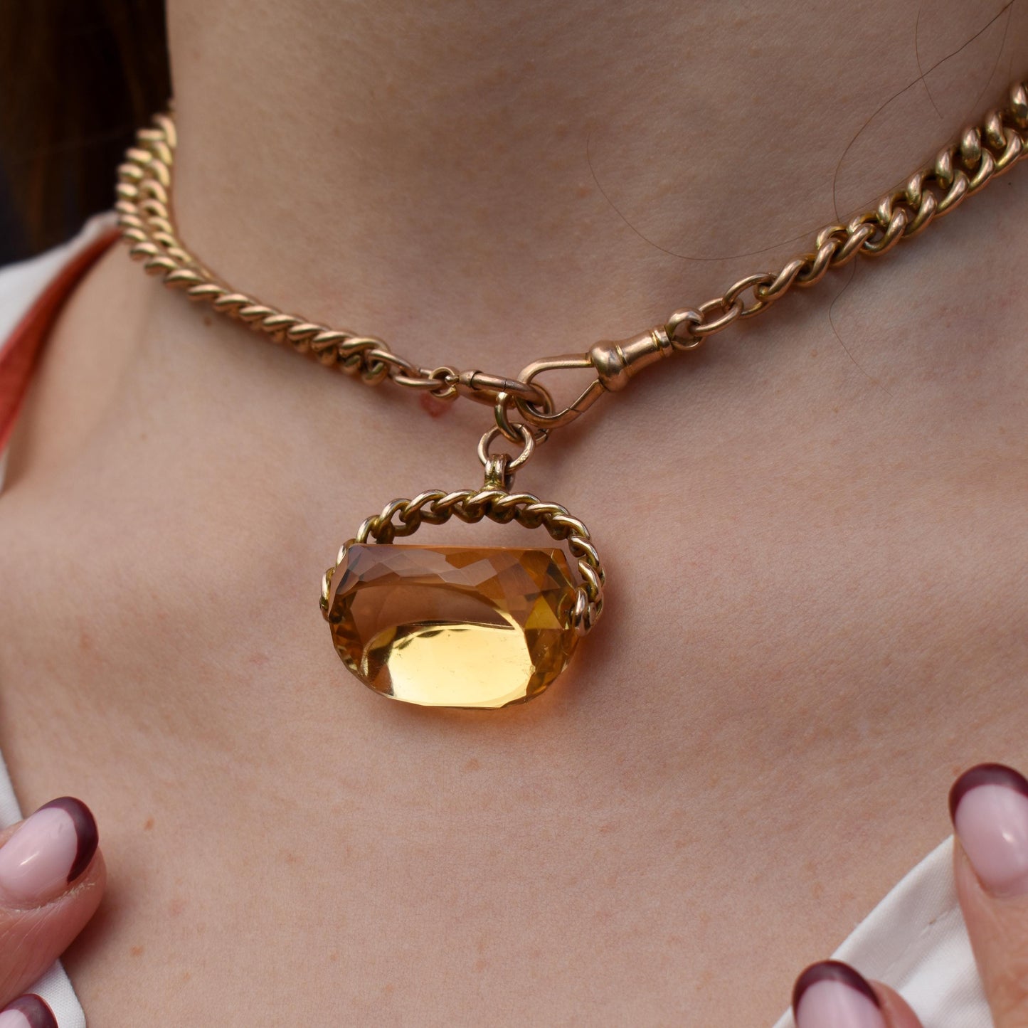 Antique Victorian Heavy Citrine Spinning Swivel Fob Gold Charm Pendant