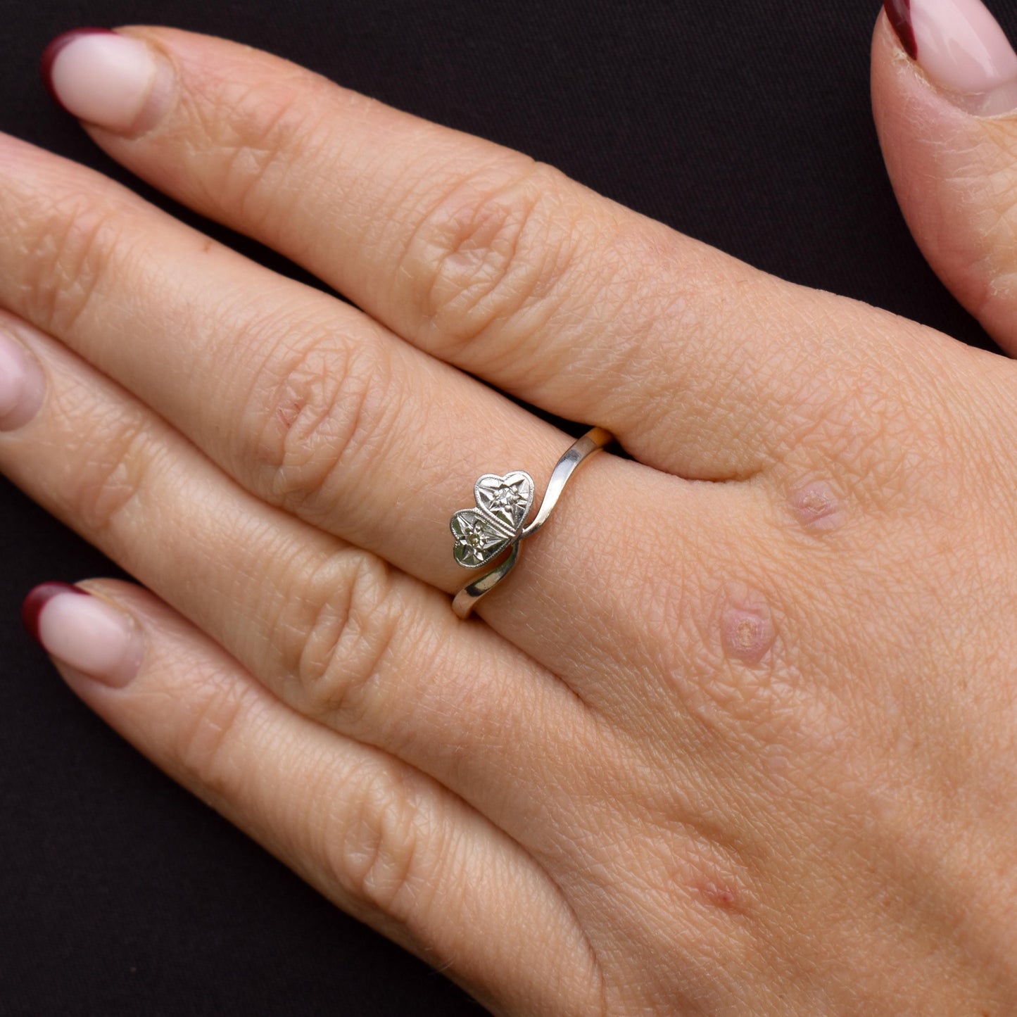 Antique Diamond Double Heart 18ct Gold and Platinum Ring