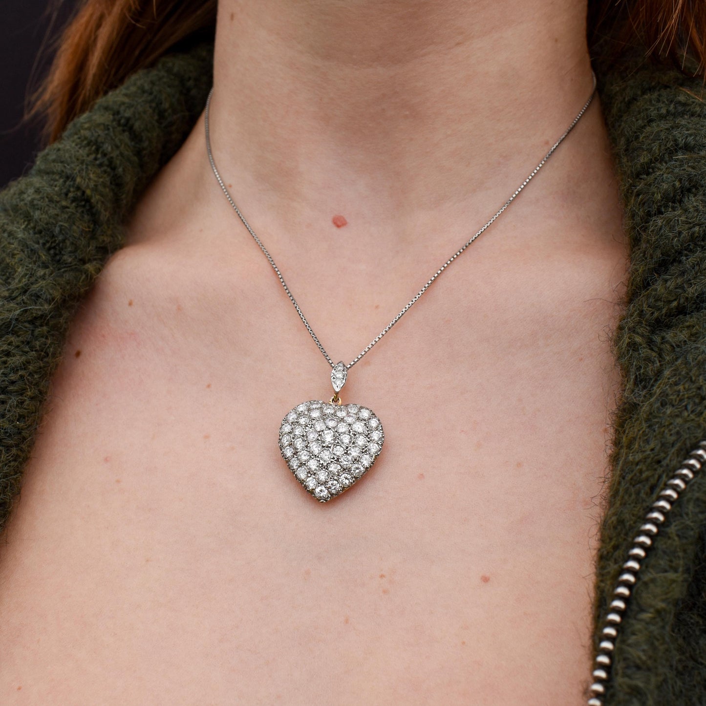 Diamond Heart Pendant 4.0ct Total | Edwardian Style