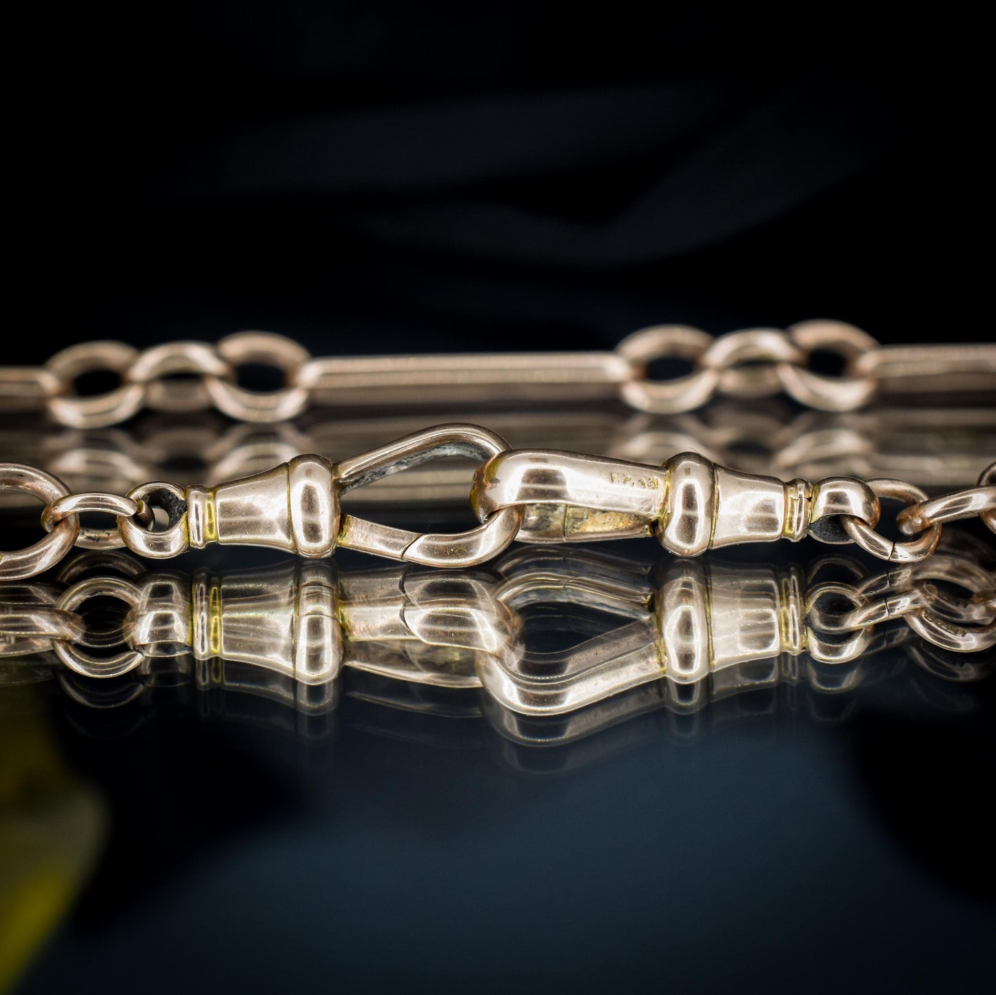 Antique '1899' 9ct Gold Trombone Link Chain Necklace with Dog Clip and T-bar 15.25"