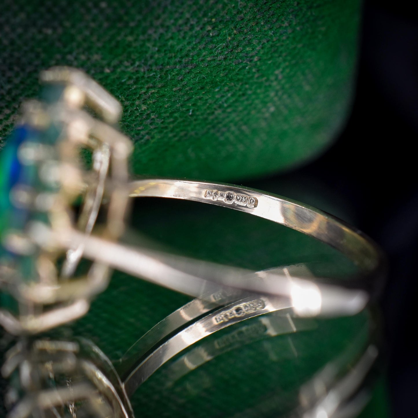 Black Opal Triplet and Emerald Halo Cluster 9ct Yellow Gold Ring