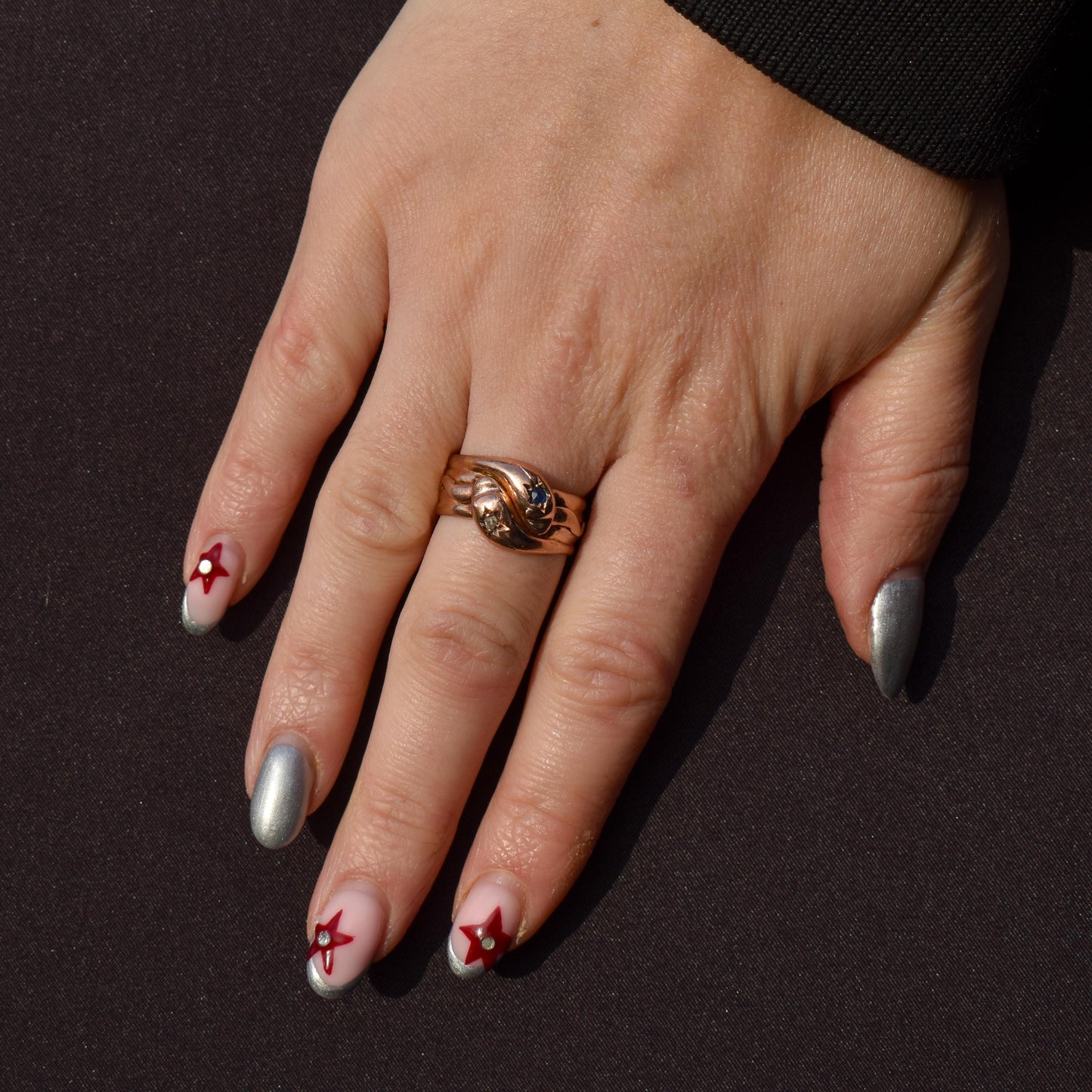 Antique Diamond and Sapphire Snake Serpent 9ct Gold Band Ring | Chester 1904