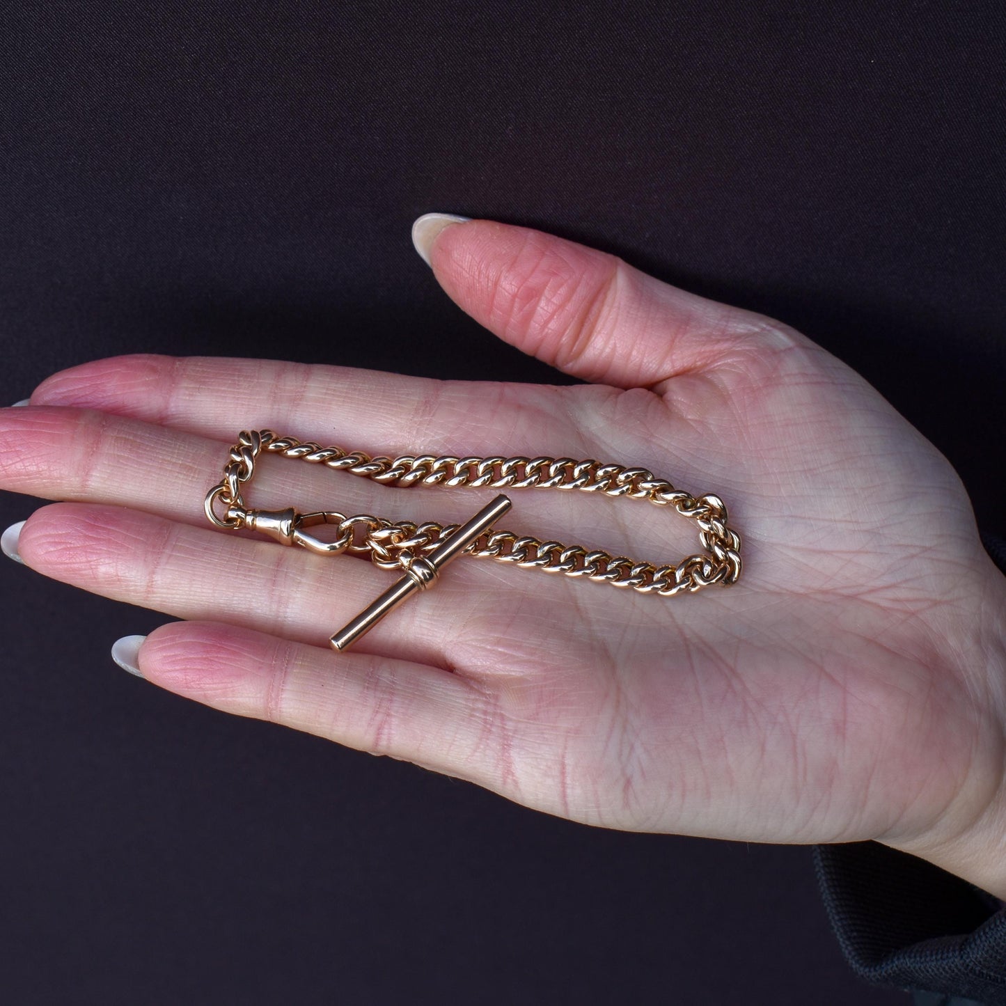 Antique Curb 9ct Gold Bracelet with Dog Clip and T-bar | 7.5"